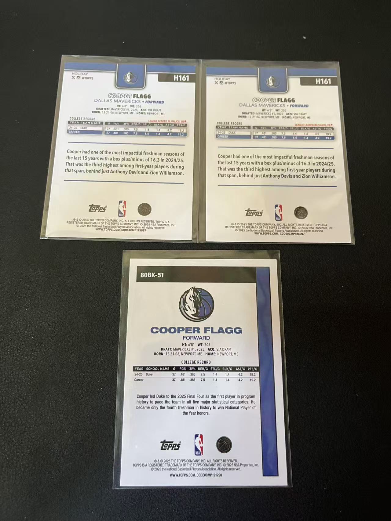2025 Topps Flagship Cooper Flagg RC 独行侠 库珀 弗拉格 圣诞假日 45周年 base 新秀 状元 美国之子 3张 卡品如图 龙龙龙