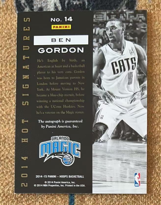 2014-15 Panini Hoops Ben Gordon 【承接代卖】本 戈登 魔术队 签字 贴签「12.06月下」