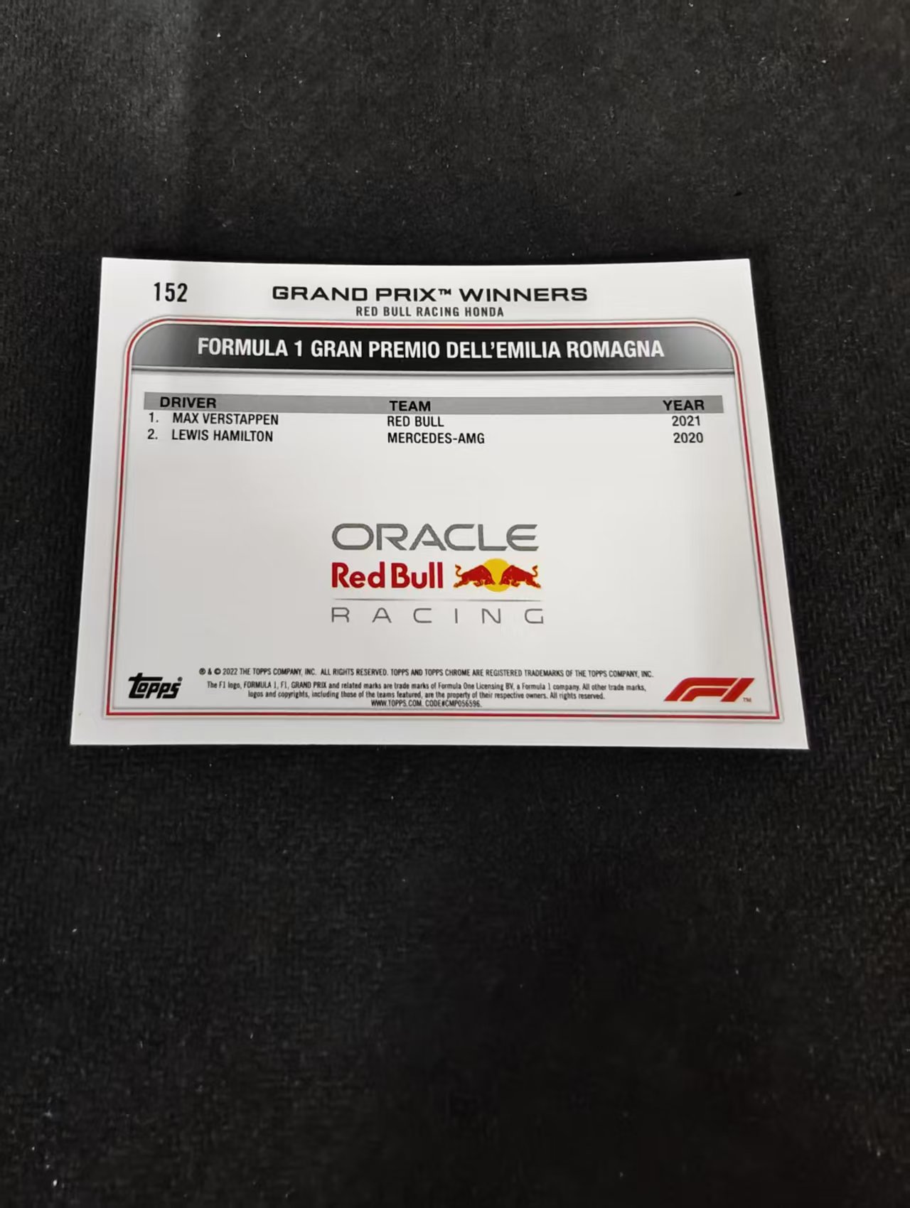 2022 Topps Chrome F1 Max Verstappen 维斯塔潘 红牛 划痕 边角瑕疵 #152