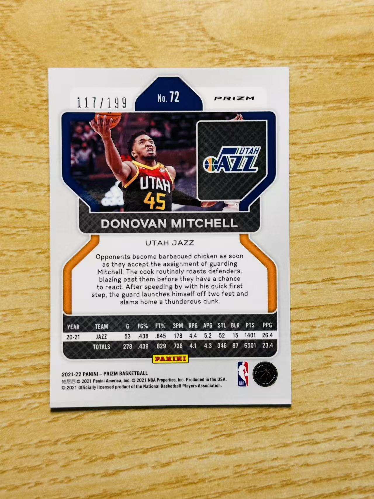 2021-22 Panini Prizm Donovan Mitchell 嘿嘿代卖 多诺万 米切尔 蓝折 199编 爵士 米球王 收藏必备