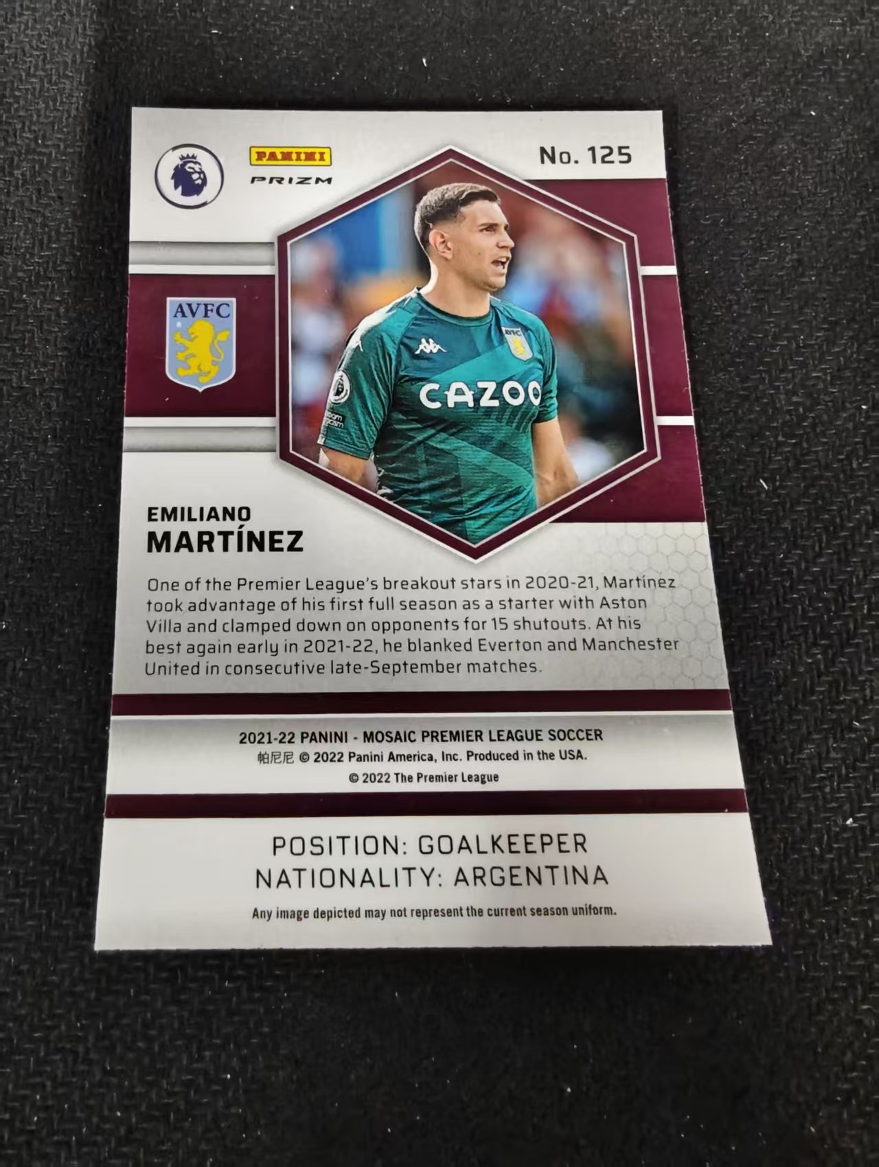 2021-22 PANINI MOSAIC Emiliano Martinez 马丁内斯 大马丁 阿斯顿维拉 阿根廷 英超 马赛克折 划痕 边角瑕疵 #125