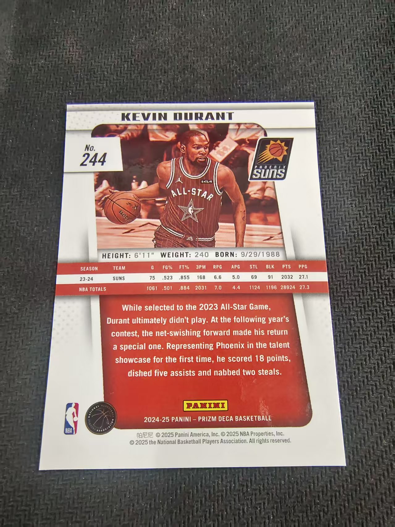 【可合并,不累计】2024-25 Panini Prizm Kevin Durant pz deca 复古 太阳 凯文 杜兰特 PZ 全明星 划痕 边角瑕疵 #244