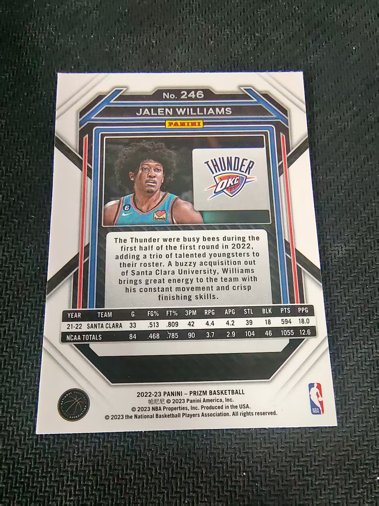 【可合并,不累计】2022-23 Panini Prizm Jalen Williams RC 新秀 雷霆 杰伦威廉姆斯 杰威 PZ 划痕 边角微瑕 介意勿拍 #246