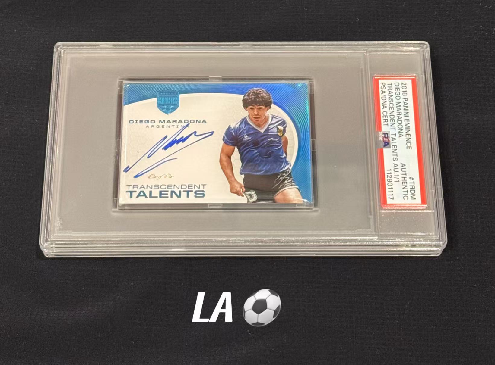 【LA拍卖精品】 2018 Panini Eminence Diego Maradona 元年足球大真金白银 阿根廷 迭戈 马拉多纳 球王 限量1编 1/1 1of1 湖水蓝 超凡天赋签 卡签签字 绝笔 PSA鉴真 CDS009