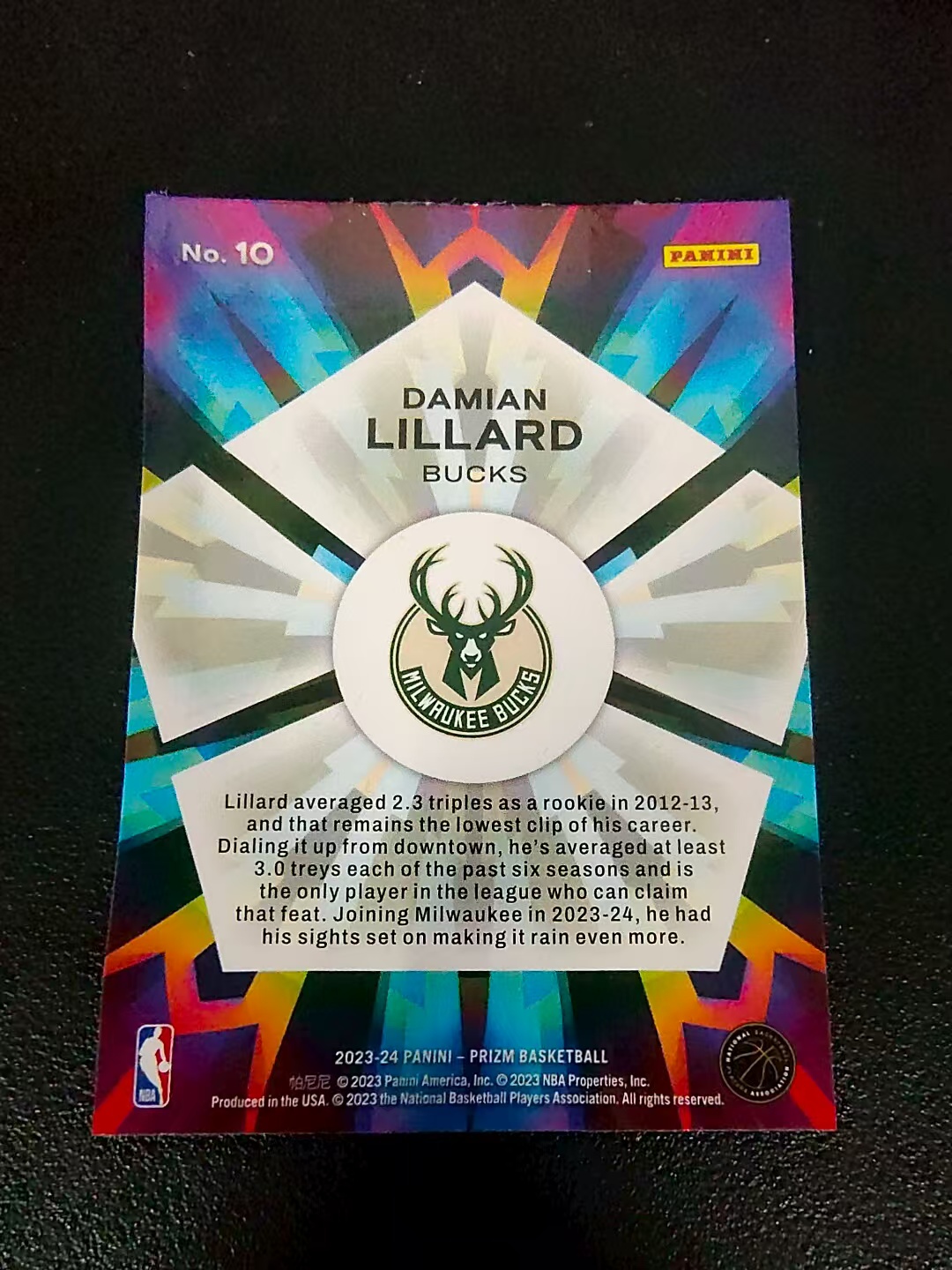 【可合并,不累计】2023-24 Panini Prizm Damian Lillard 雄鹿 达米安 利拉德 表哥 万花筒特卡 PZ 划痕 边角微瑕 介意勿拍 #10