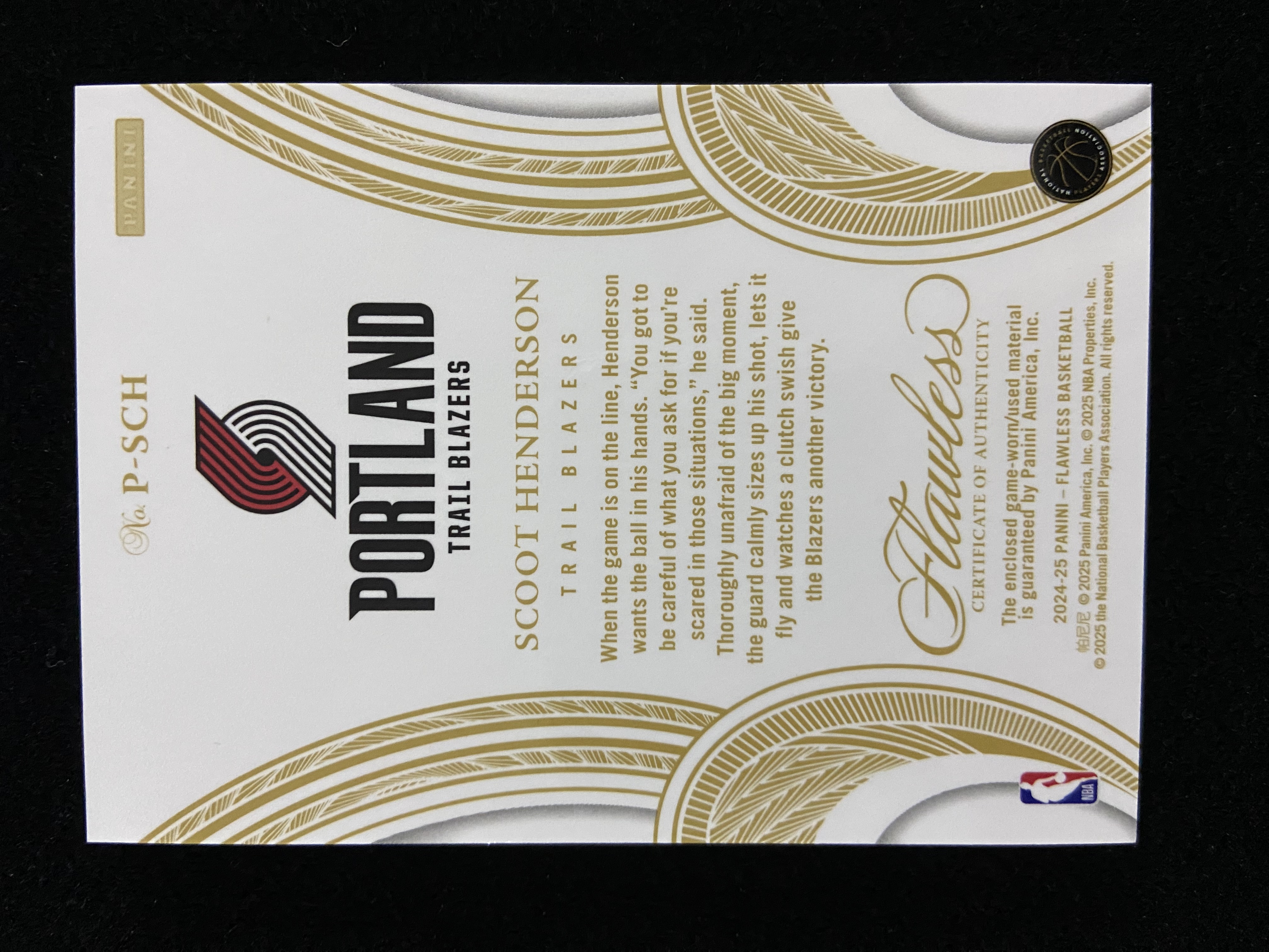 【口袋卡牌】2024-25 Panini Flawless Scoot Henderson 斯库特 亨德森 开拓者 25编 实物球衣物料Patch 厚卡 收藏必备 07 LY01