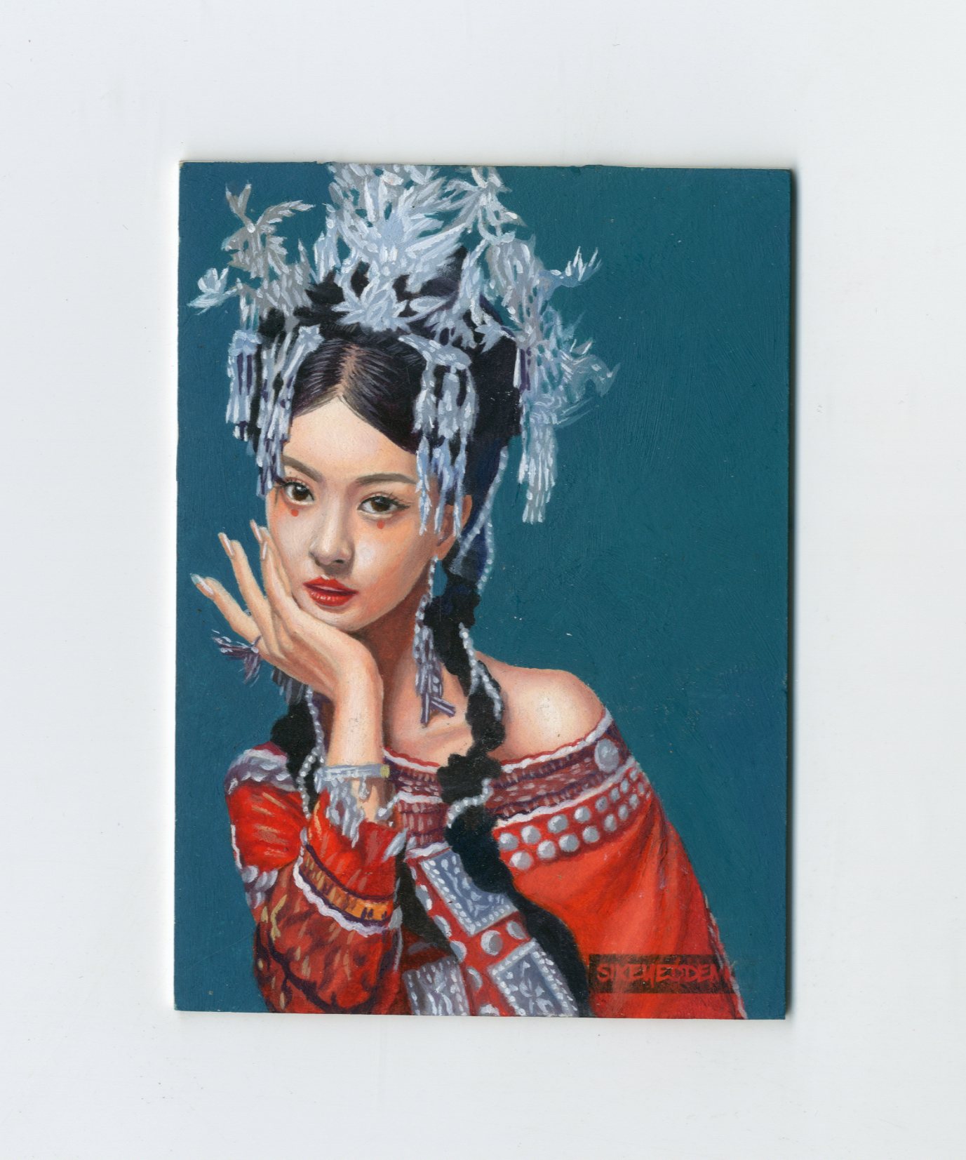 【Jackie杰基拍卖】六目妖工作室 丙烯 少数民族女 手绘卡 1/1 画师:北极星(灯塔)