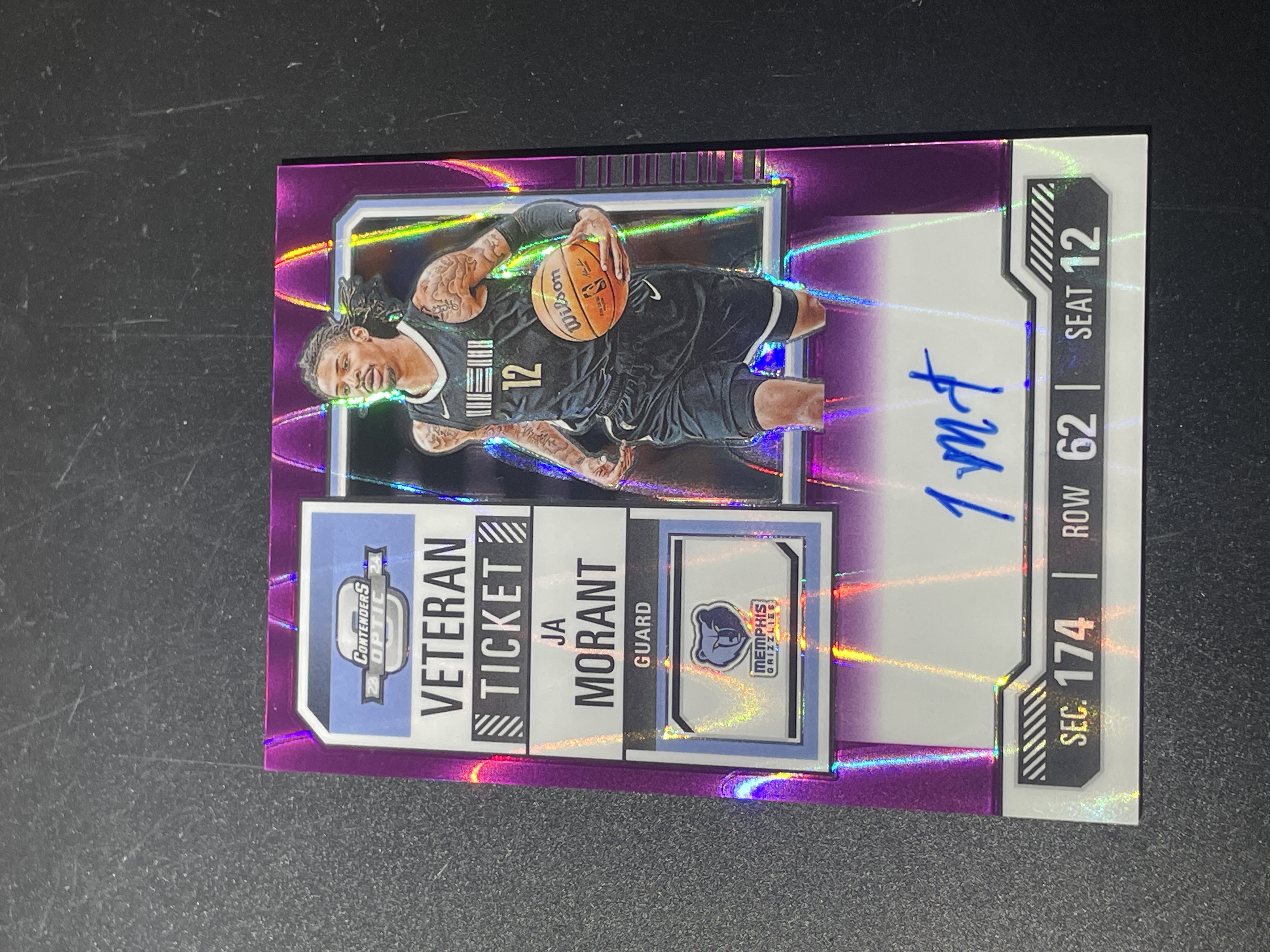 2023-24 Panini Contenders Ja Morant 爆金拍卖 J64 篮球 球票Optic 贾 莫兰特 灰熊 18编 紫波纹折 签字 卡签 小贾 枪王 腰王 瑕疵如图 獨