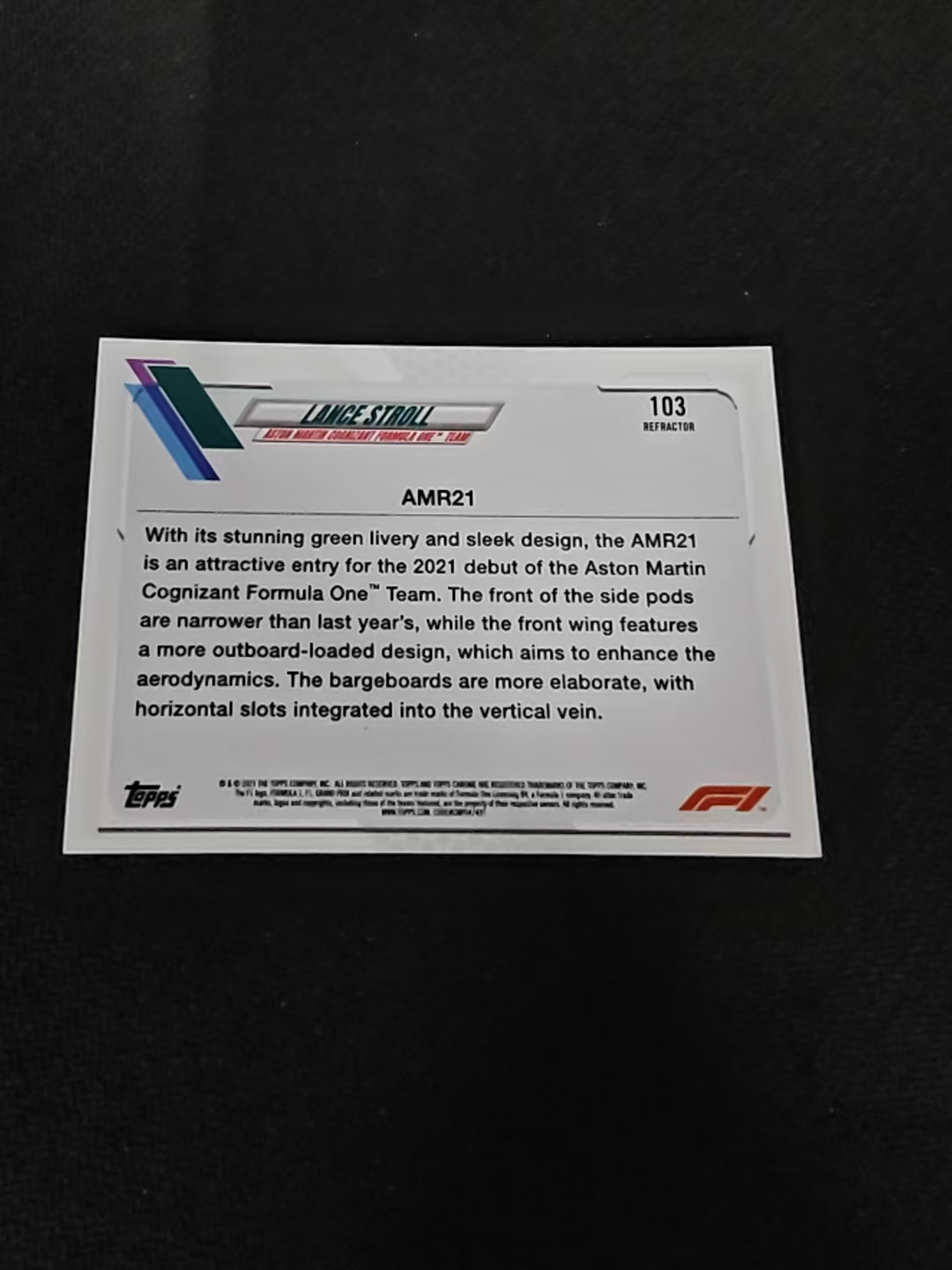 2021 Topps Chrome F1 Lance Stroll 兰斯 斯托尔 银折 划痕 边角瑕疵 #103