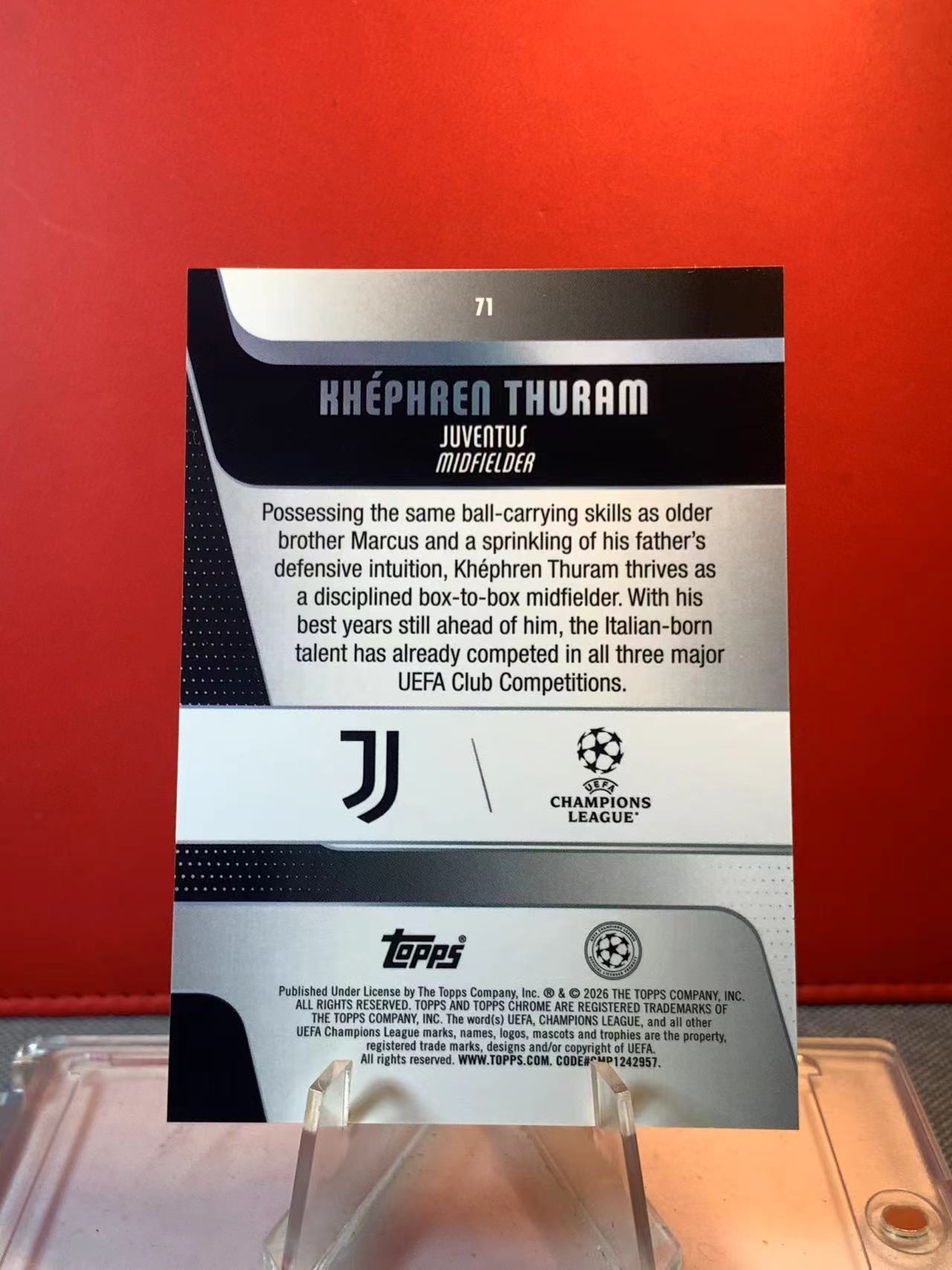 (詹叔代拍)2026 Topps Chrome Khéphren Thuram TC 欧冠 克伦 图拉姆 尤文图斯 蓝折 010/150编 卡品如图 顺丰寄付 泰山