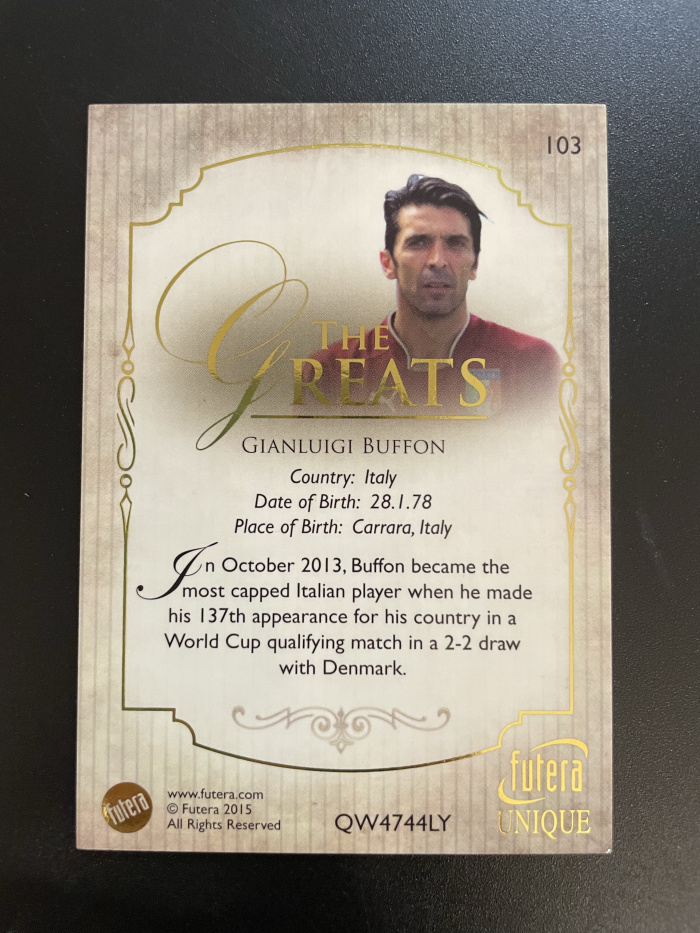 2015 Futera Unique Gianluigi Buffon 【hellfire拍卖】福特拉 2015 意大利 尤文图斯 布冯 传奇base 微瑕如图