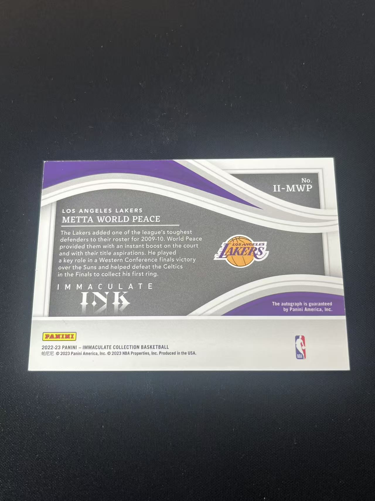2022-23 Panini Immaculate Collection Metta World Peace 【大盘鸡】湖人 梅塔沃尔德皮斯阿泰斯特 35/99编 签字 卡签 字迹清晰 投资收藏佳