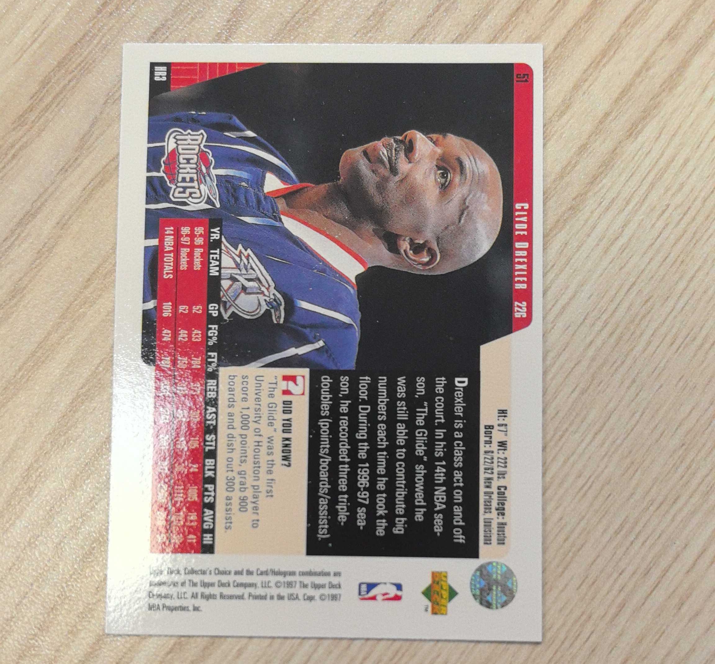 1997-98 Upper Deck Collector's Choice Clyde Drexler 德雷克斯勒 UD滑翔机50大 75大 名人堂 1届总冠军 1届一阵 10届全明星 火箭开拓者名宿