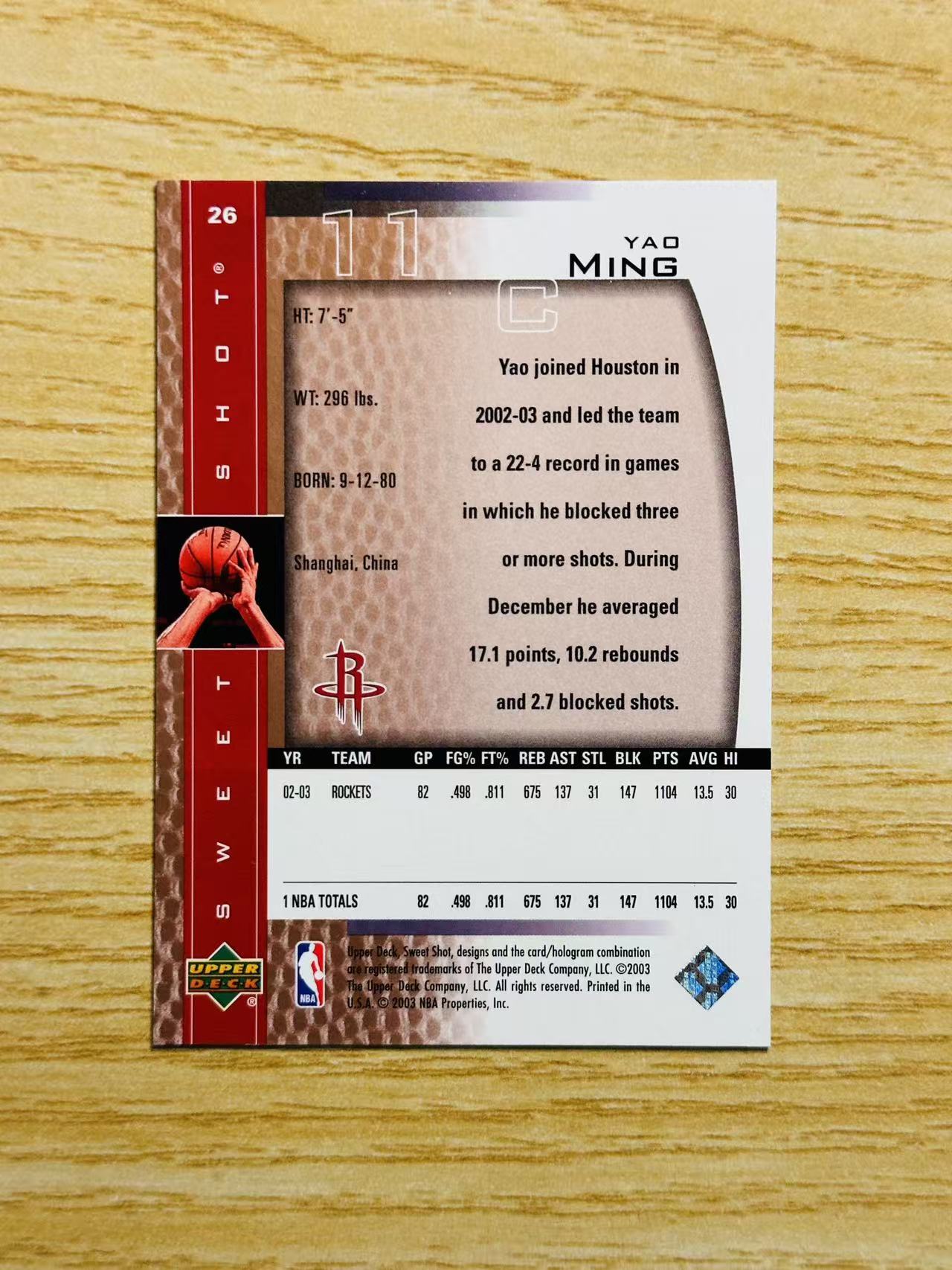 2003 Upper Deck nba Yao Ming 嘿嘿代卖 银标UD 老卡 老特 新秀次年 姚明 小巨人 特卡 火箭 收藏必备