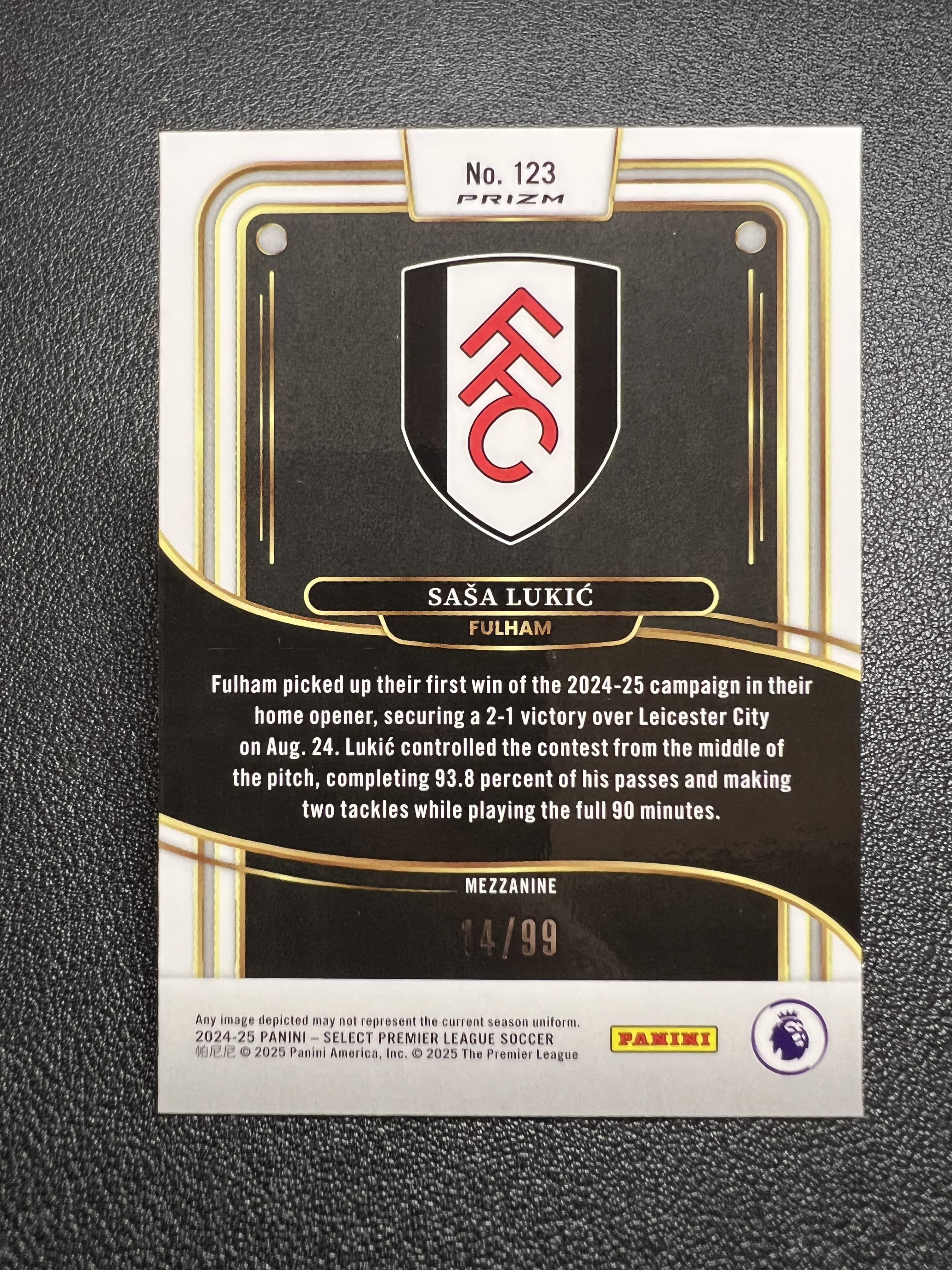 2024-25 Panini Select Sasa Lukic 【星佑代卖】SE 英超 富勒姆 萨沙 卢基奇 粉折 14/99编 微瑕如图 二级 收藏必备 alan