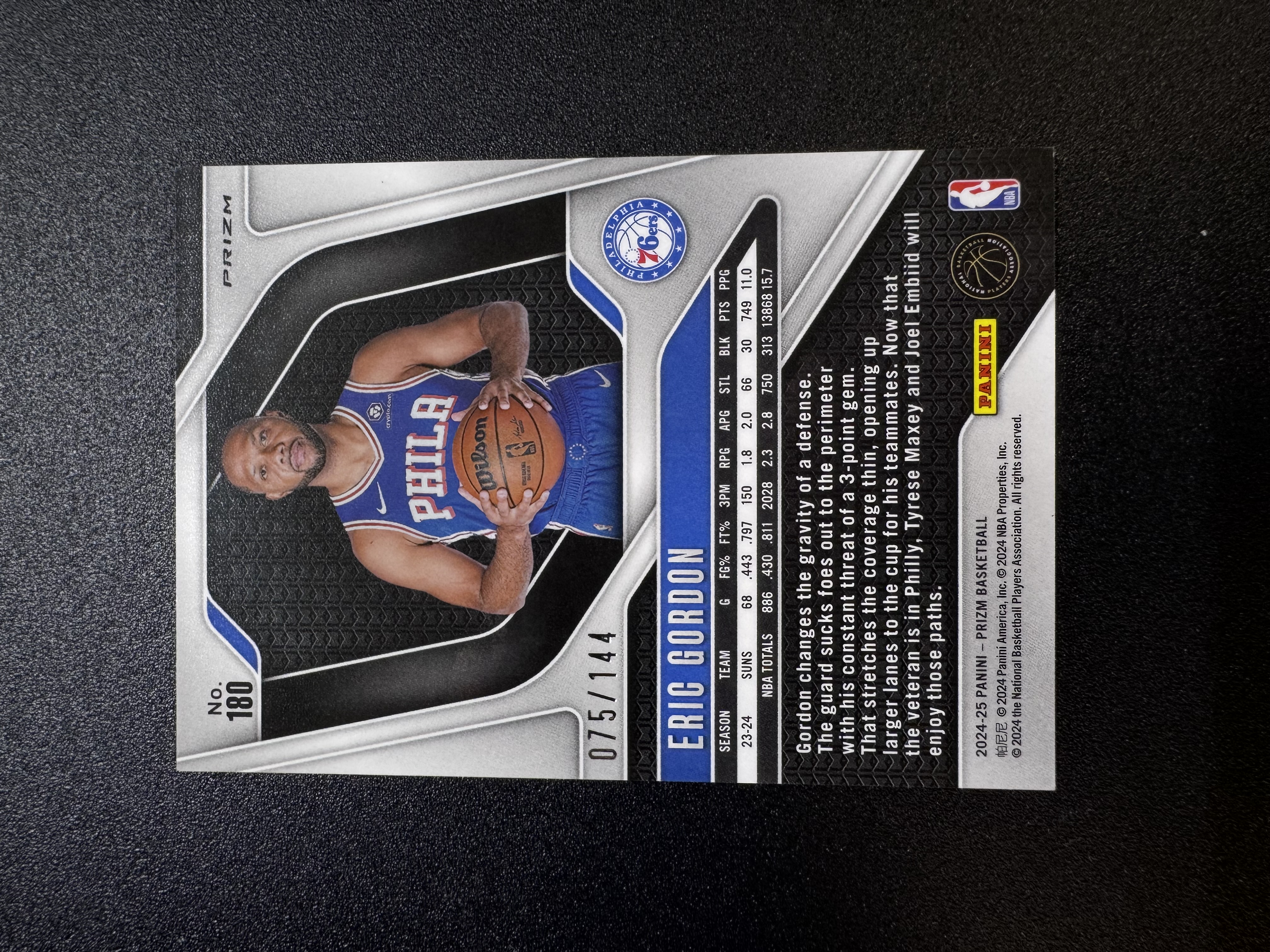 2024-25 Panini Prizm Eric Gordon pz 埃里克戈登 76人 144编 蓝碎点折 蓝碎闪折 碎点折 折射 卡品如图 HE928夏路