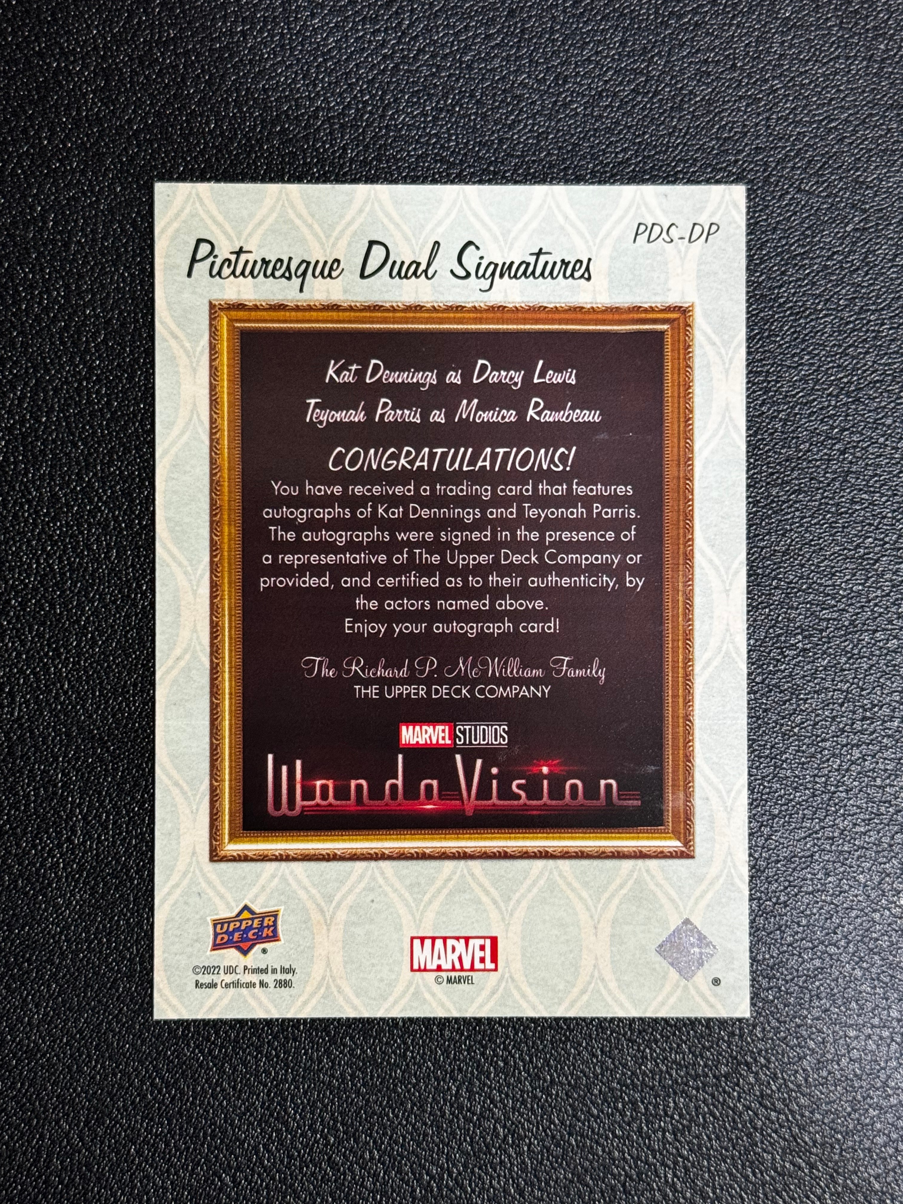 2023 Upper Deck Marvel (MCU) 旺达幻视 漫威 双人签字 Auto 25编 凯特・戴琳斯 Kat Dennings /泰约娜・帕里斯 饰演 莫妮卡・兰博 LP 老王代理拍卖
