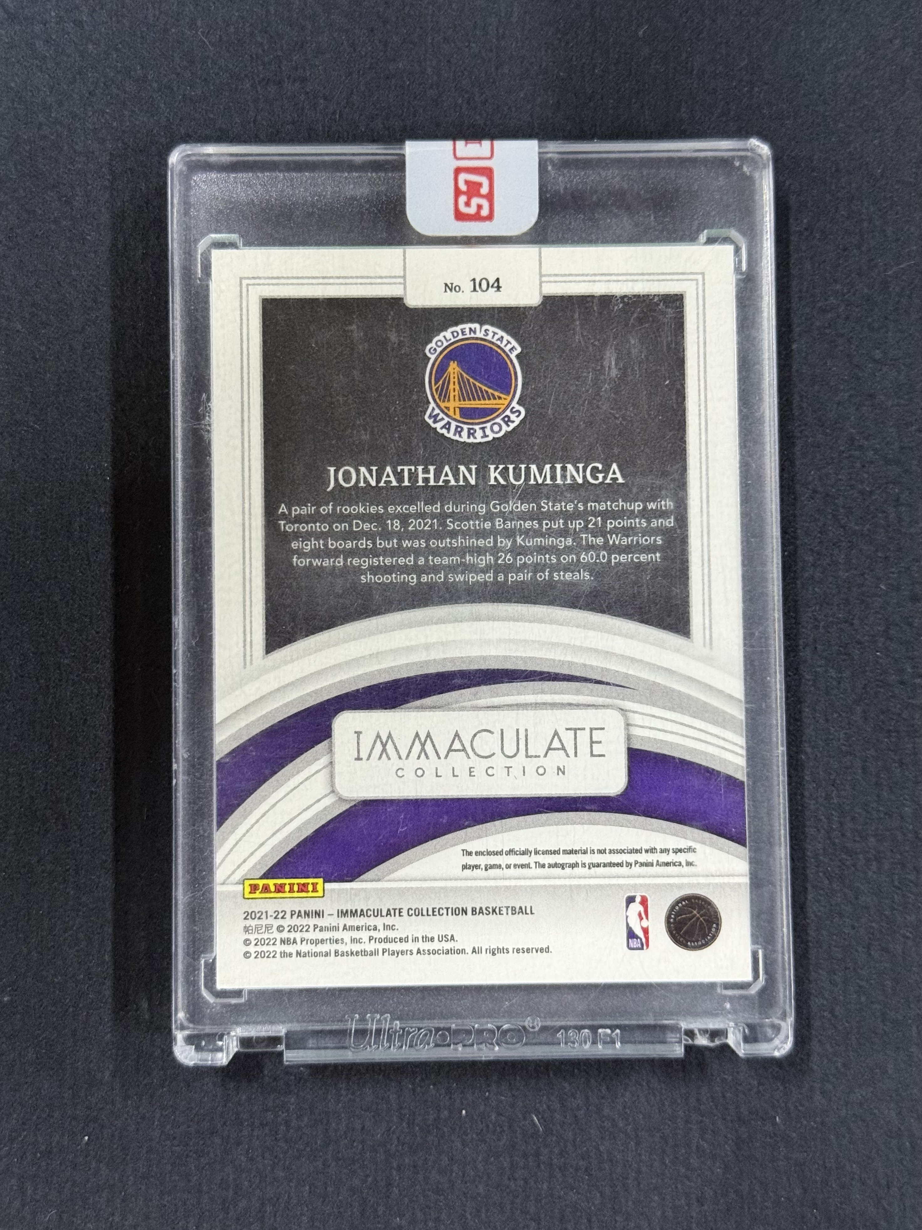 2021-22 Panini Immaculate Jonathan Kuminga RC 【未定义潮】乔纳森 库明加 爱咪咪 新秀 RC RPA 红平行 卡签 勇士 /49编 卡品如图 A01