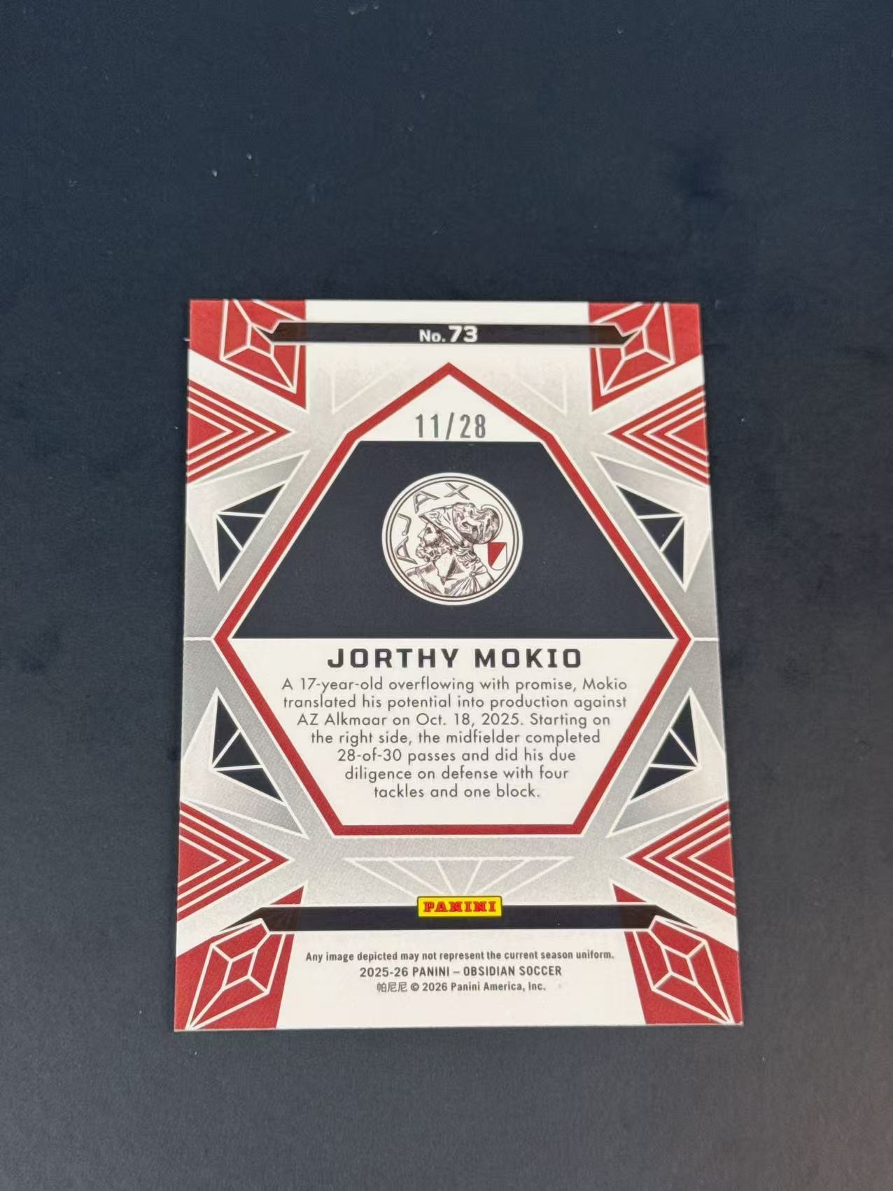 2025-26 Panini Obsidian Jorthy Mokio 乔西 莫基奥 阿贾克斯 新秀 黑曜石 28编 绿折