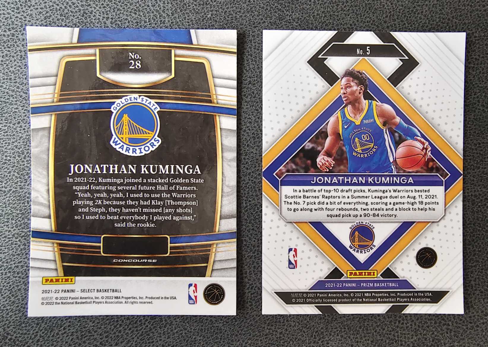 2021-22 Panini Select Jonathan Kuminga RC 金州 勇士队 乔纳森 库明加 新秀 一张prizm 一张select 两张打包 卡品如图