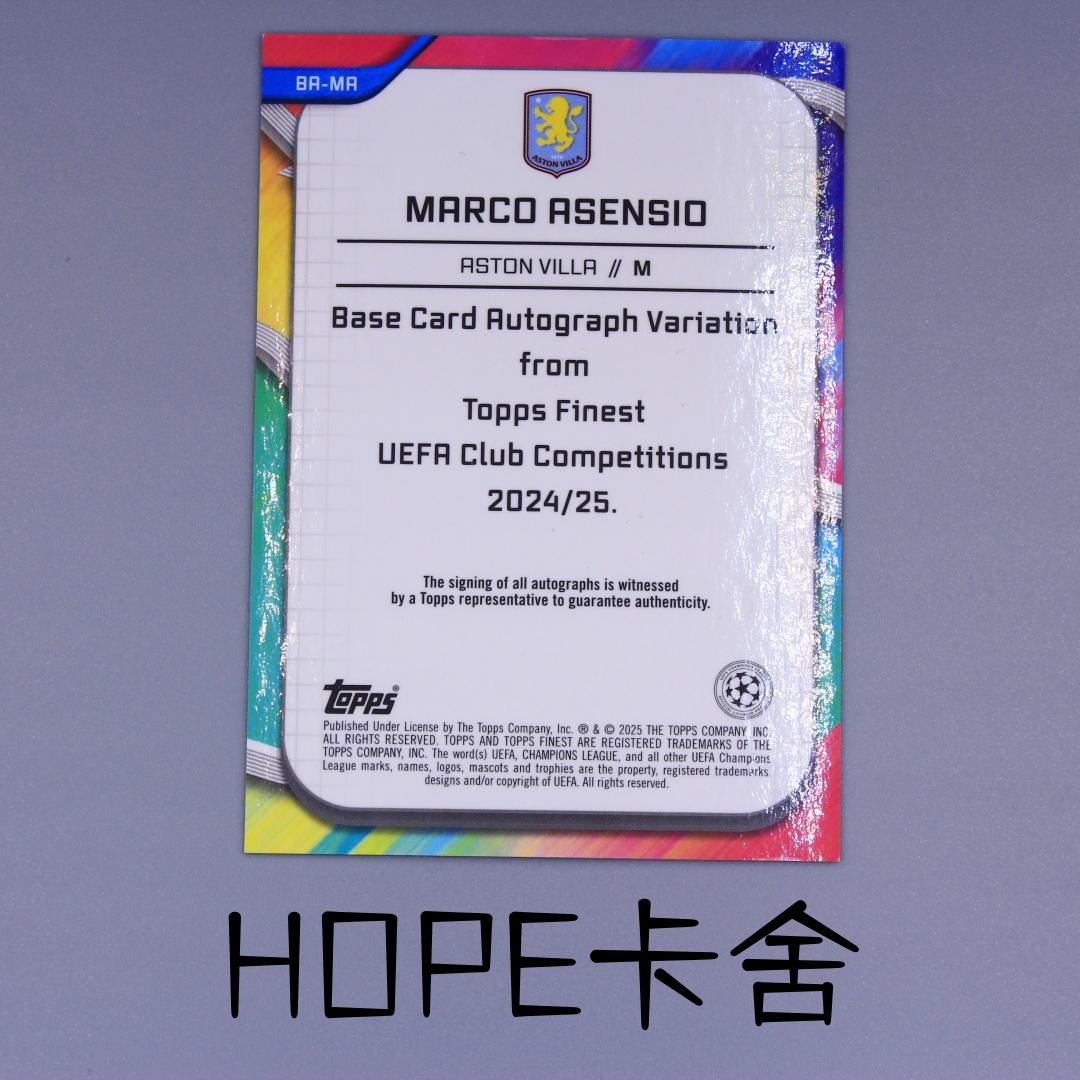 2024 Topps Finest Marco Asensio 皇马太子 王储 阿森西奥 299编 正紫折 签字 墨迹完美【HOPE代卖(4.5%含卡淘)】