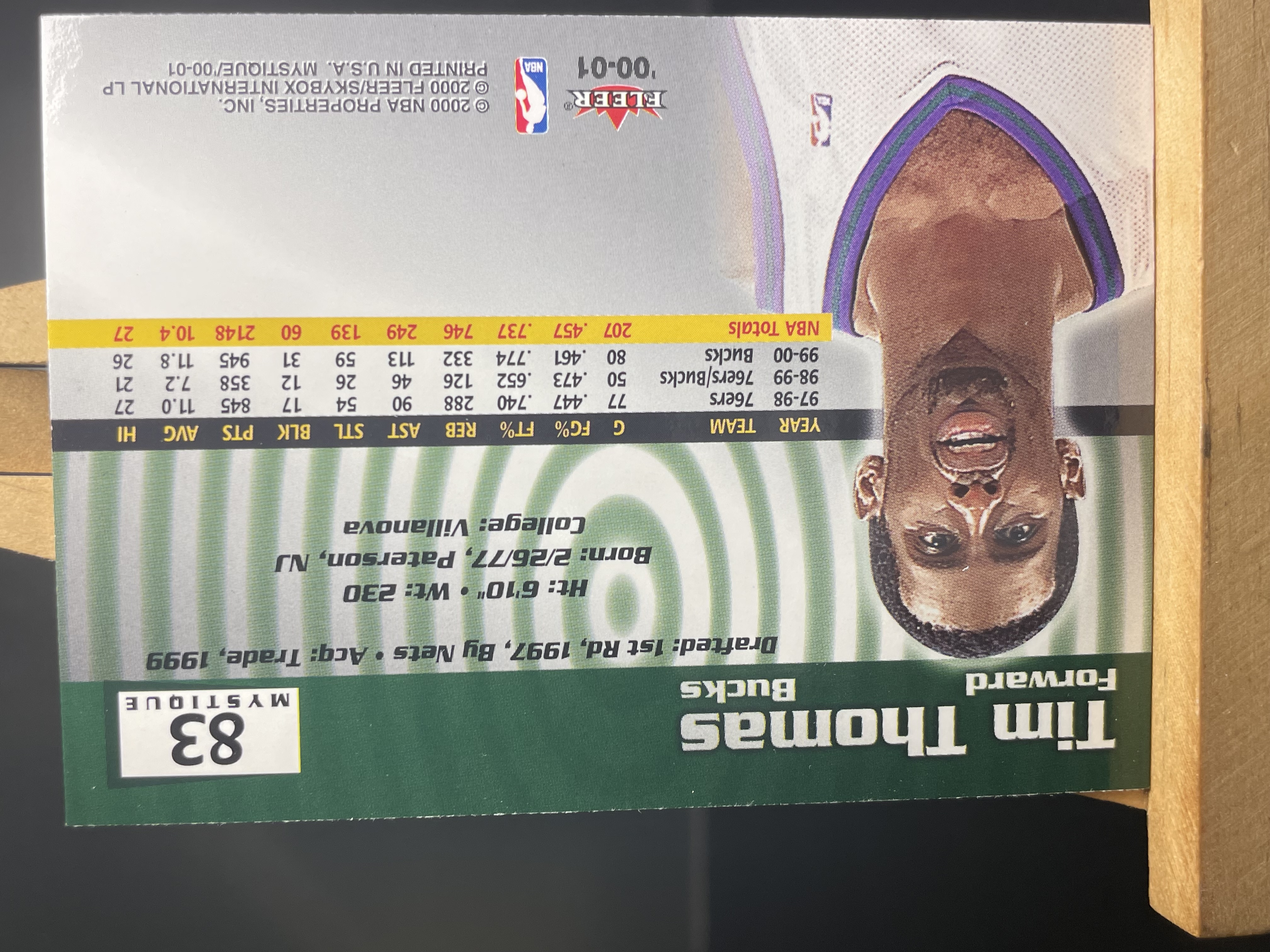 (A1) 2000 FLEER 老卡 蒂姆 托马斯 雄鹿 卡面老化 边角微瑕 售出不退不换 !!!