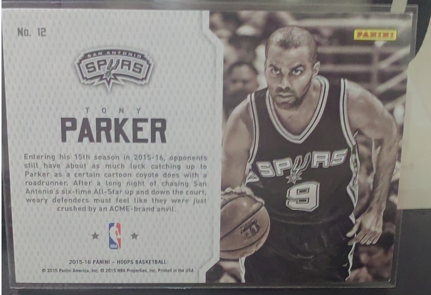 2015-16 Panini NBA Hoops Tony Parker Hoops 托尼 帕克 马刺 法国跑车 名宿 END 2 END 从一端到另一端 特卡 篮 白边白角 不保卡品 卡品如图