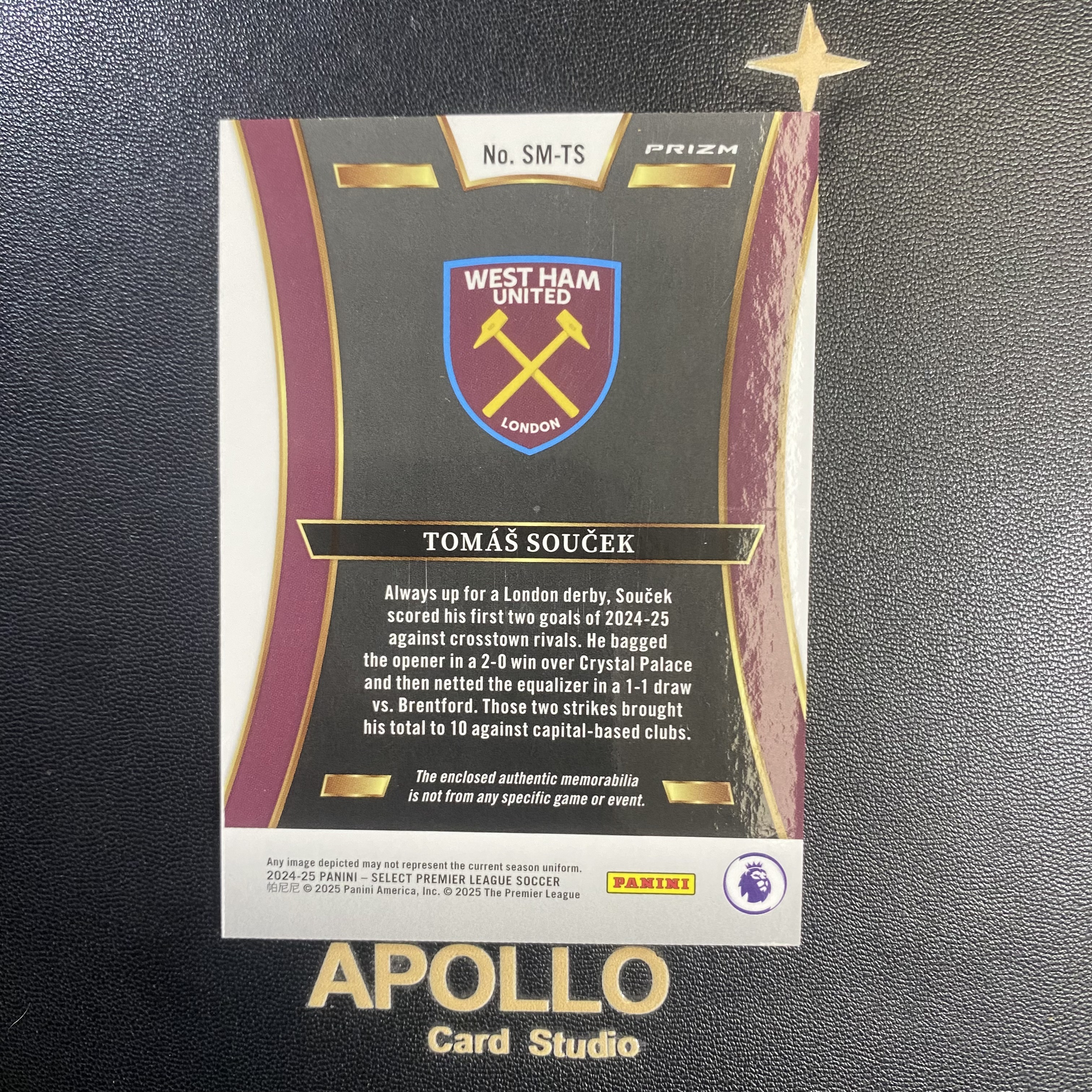 2024-25 Panini Select Tomas Soucek 绍切克 英超 西汉姆联 银折 球衣 切割 物料 卡品如图 -枫