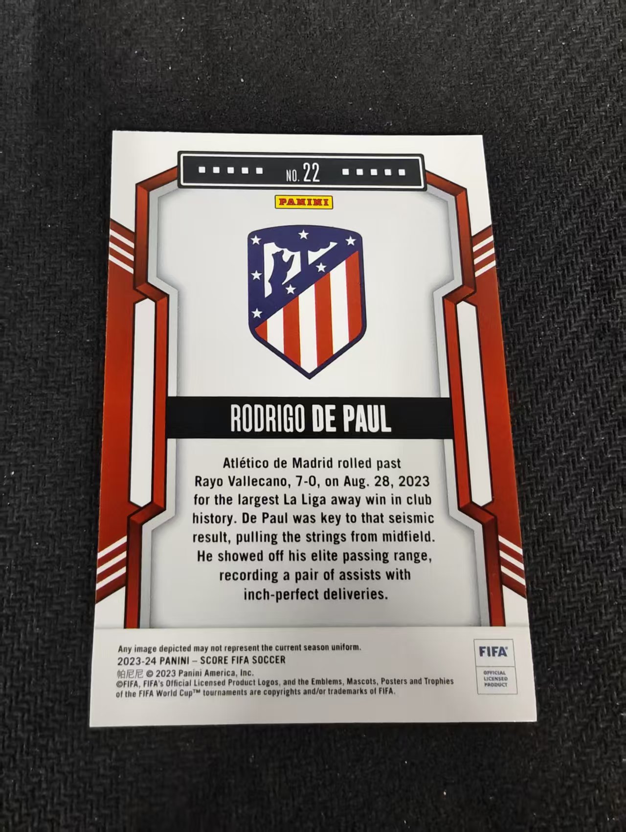 【可合并,不累计】2023-24 Panini Score rodrigo de paul 罗德里戈 德保罗 阿根廷 FIFA 划痕 边角瑕疵 #22