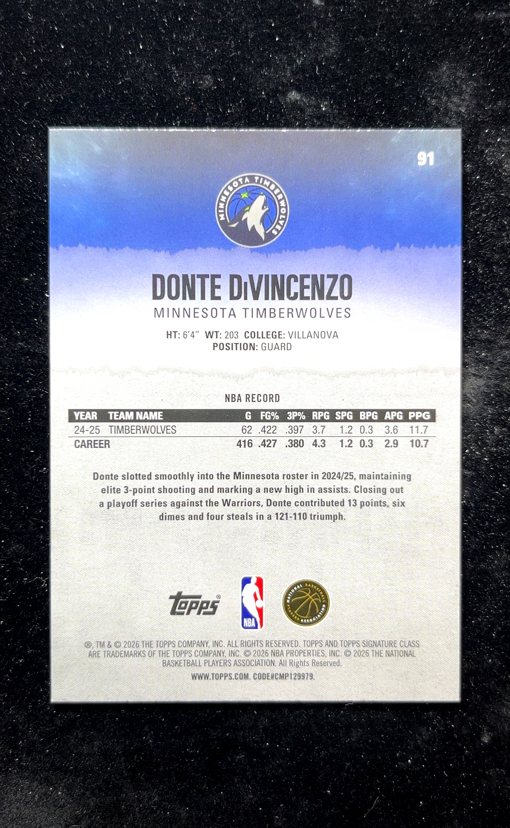 【小白1%代卖】2026 Topps Signature Class Round Pick 17 首轮 号 Donte DiVincenzo 唐特·迪文琴佐 卡品如图 高价值 #91 0623