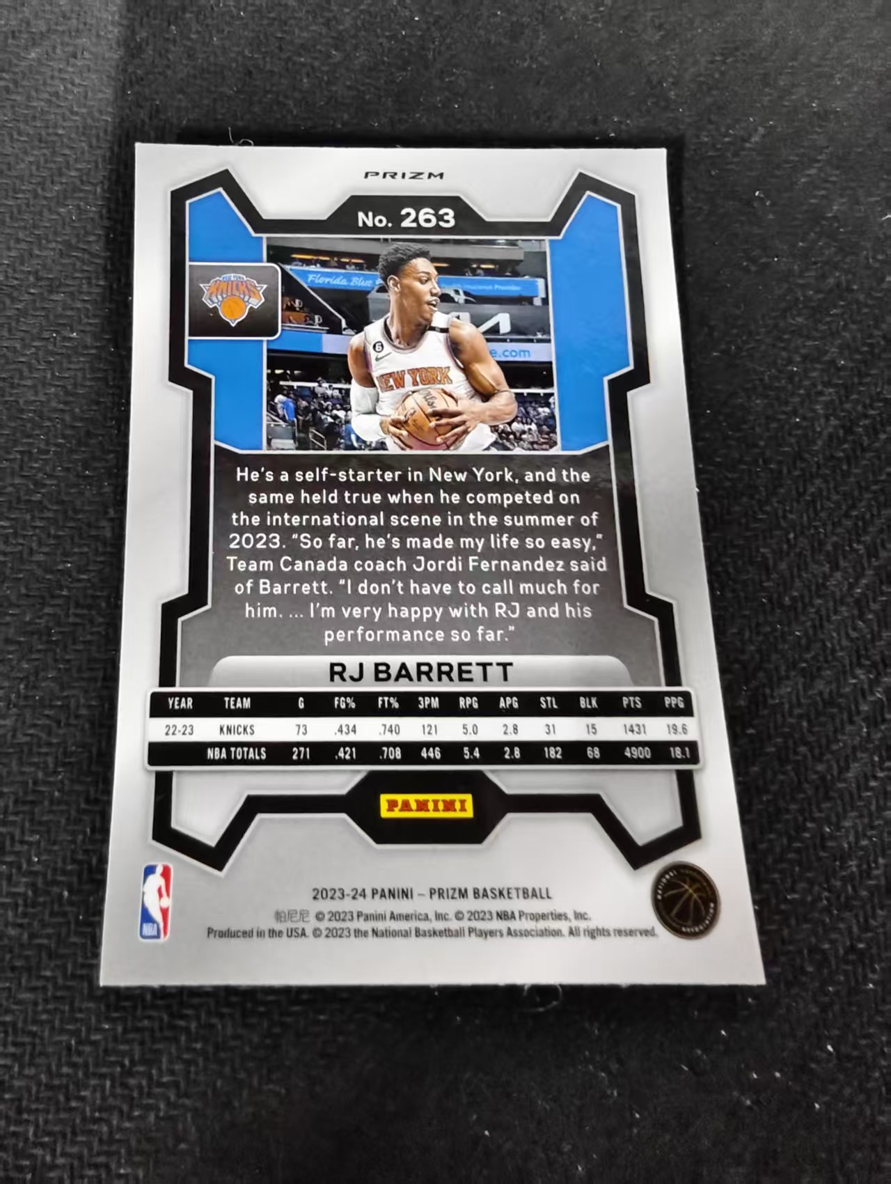 2023-24 Panini Prizm R.J. Barrett RJ 巴雷特 尼克斯 三色圈圈折 PZ 划痕 边角瑕疵 #263