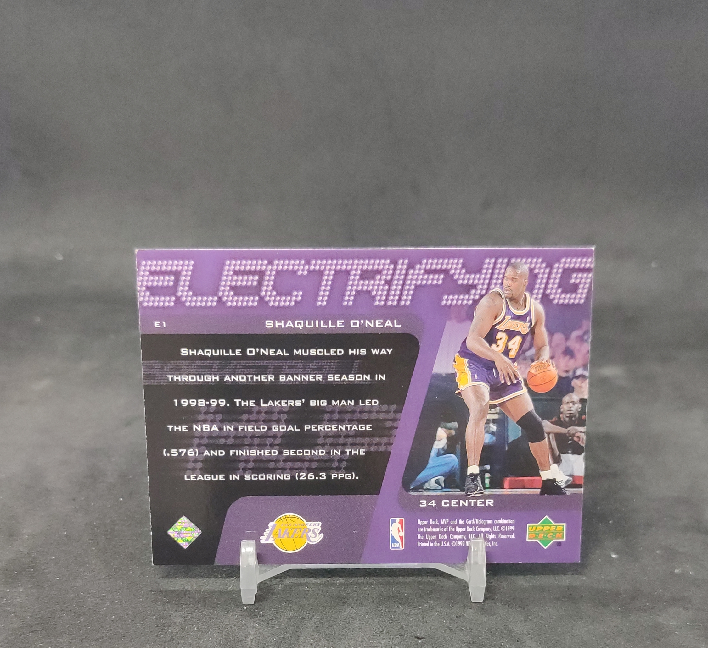 【DC拍卖】7.14(微瑕)1999-00 Upper Deck MVP 沙奎尔奥尼尔 Shaquille O'Neal Electrifying #E1 湖人 电光特卡 经典老卡