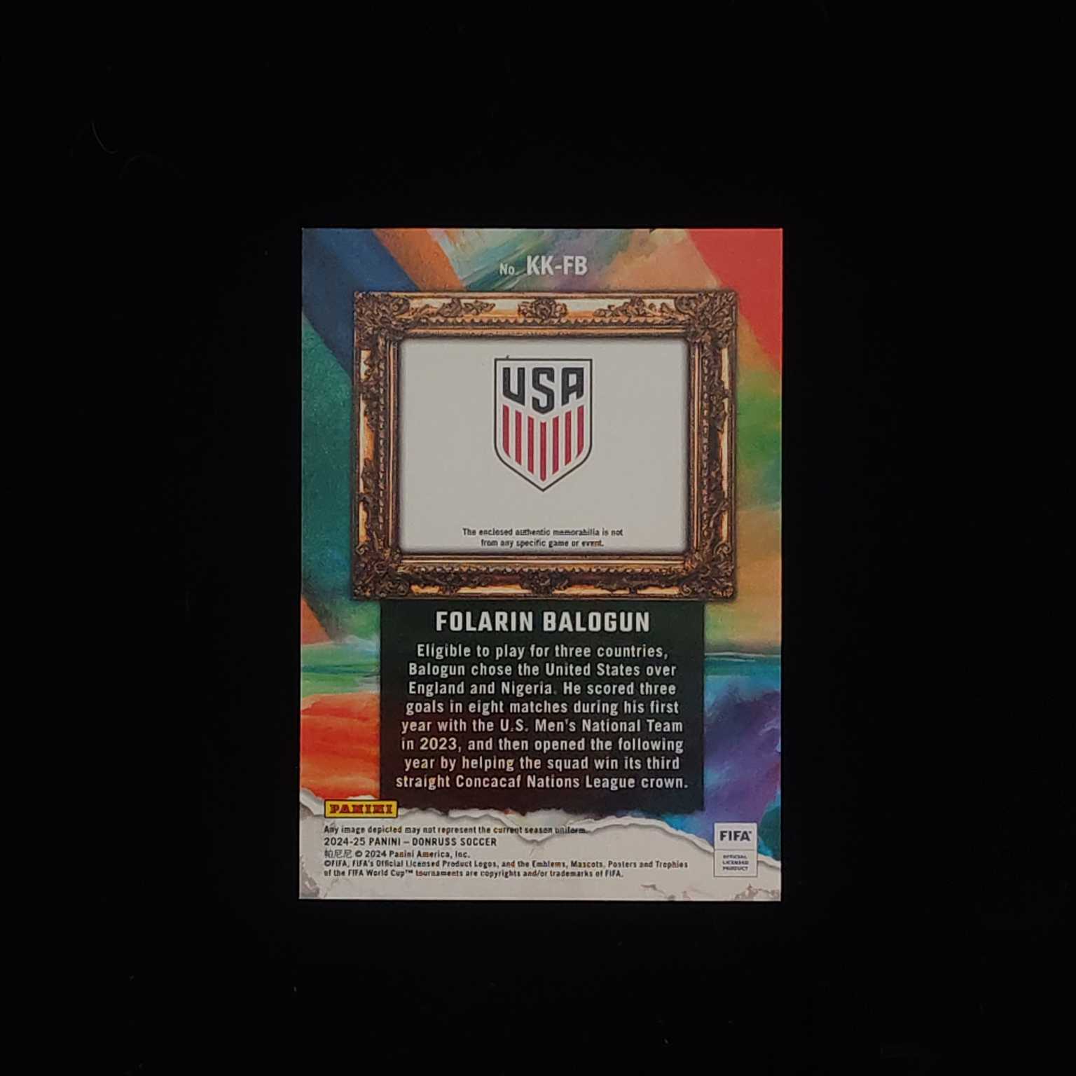 2024-25 Panini Donruss Folarin Balogun 杜蕾斯 油画 美国 巴洛贡 球衣物料切割 卡品如图 收藏必备 【才来-柱】