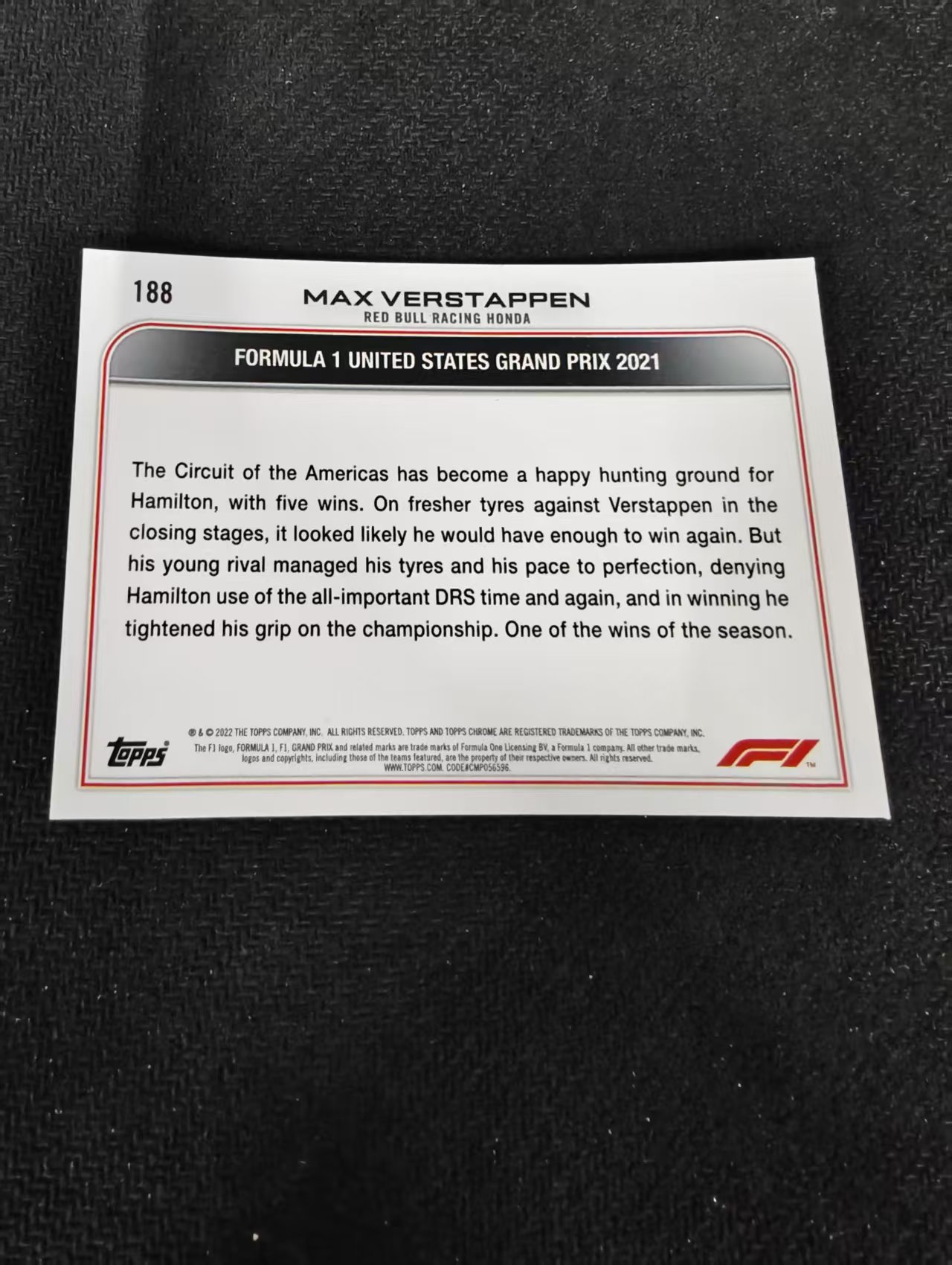 2022 Topps Chrome F1 Max Verstappen 维斯塔潘 红牛 划痕 边角瑕疵 #188