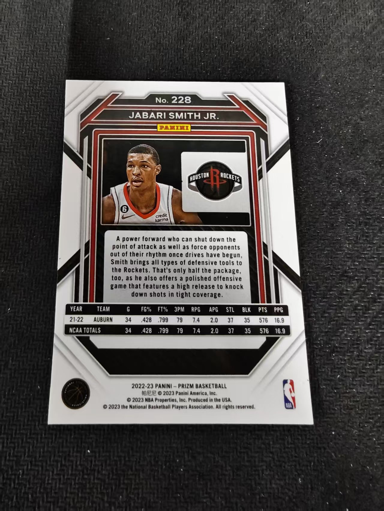 【可合并,不累计】2022-23 Panini Prizm Jabari Smith Jr 火箭 小贾巴里 史密斯 新秀RC PZ 不保卡品 介意勿拍 #228