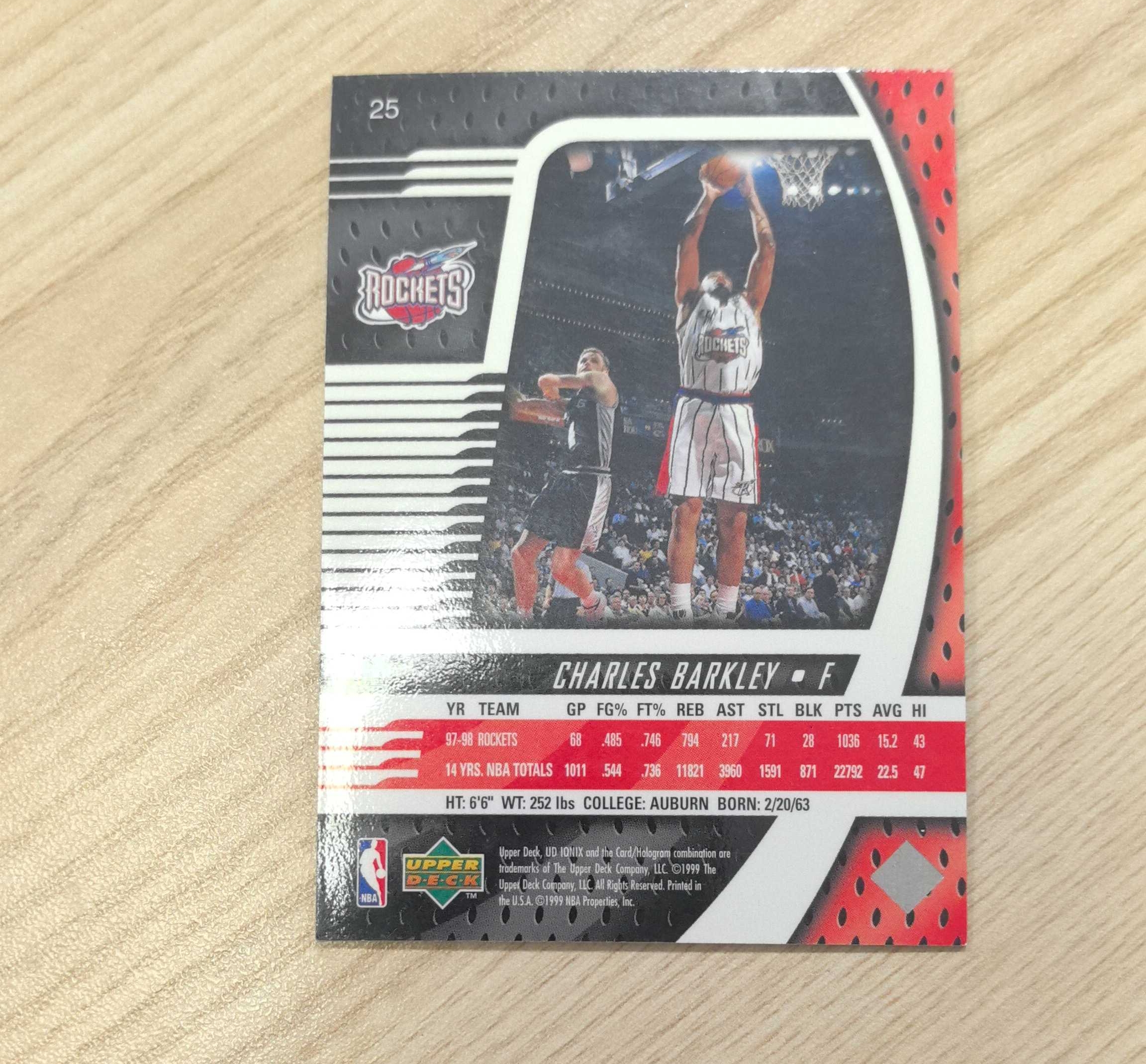1998-99 Upper Deck Ionix Charles Barkley 查尔斯·巴克利 飞猪 UD 50大 75大 名人堂 11届全明星 MVP 篮板王 2届奥运金牌 76人、太阳、火箭名宿