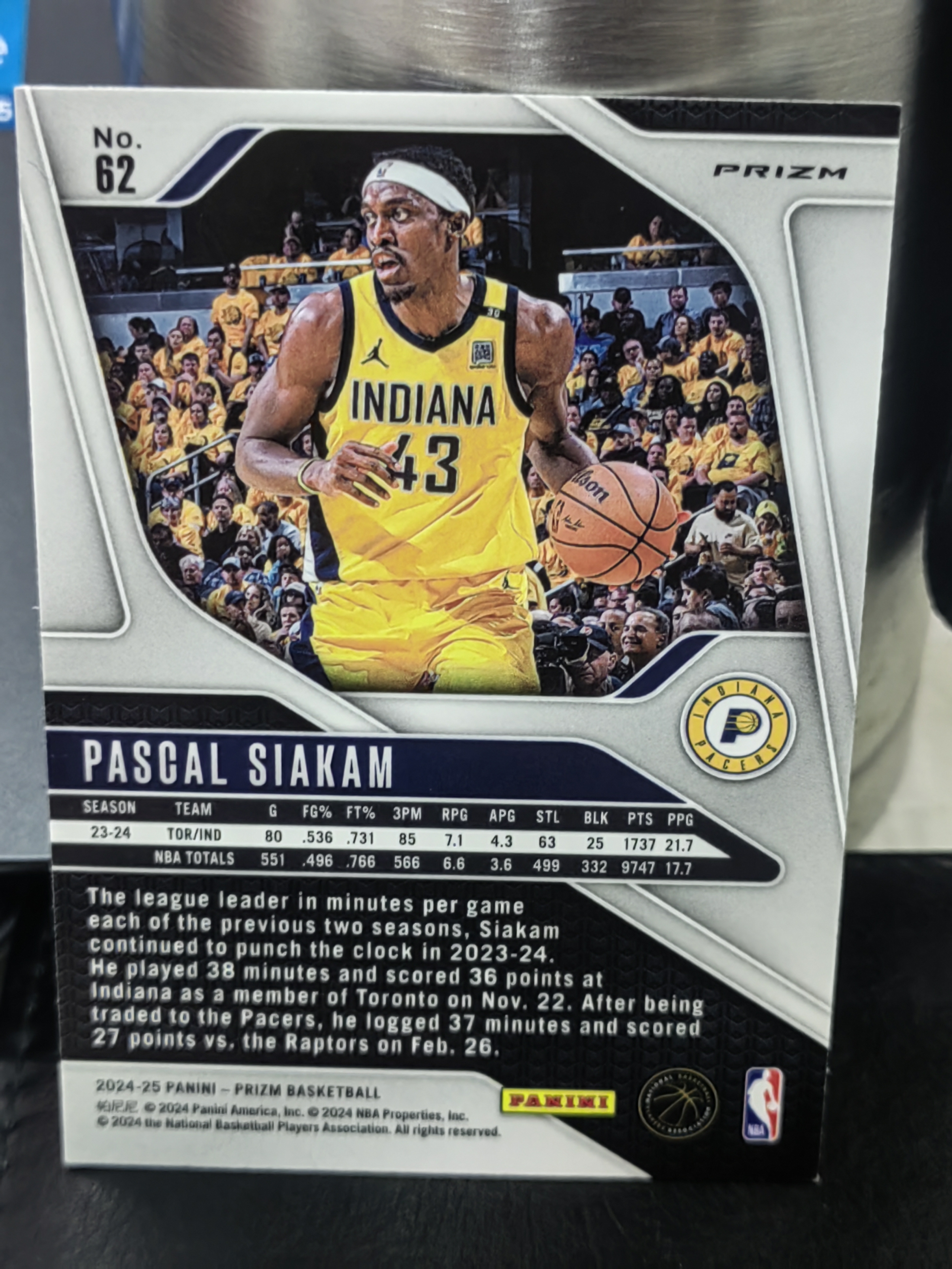 2024-25 Panini Prizm Pascal Siakam PZ 三色折 帕斯卡尔西亚卡姆 步行者 篮 白边白角 不保卡品 卡品如图