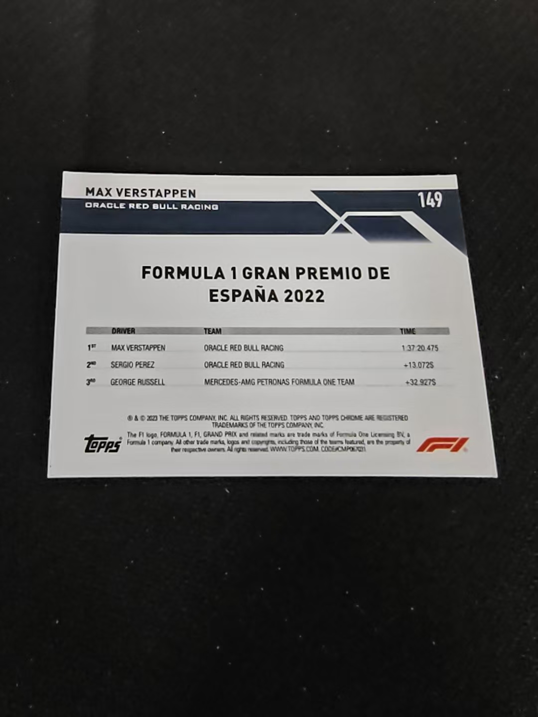 2023 Topps Chrome F1 Max Verstappen 维斯塔潘 红牛 划痕 边角瑕疵 #149