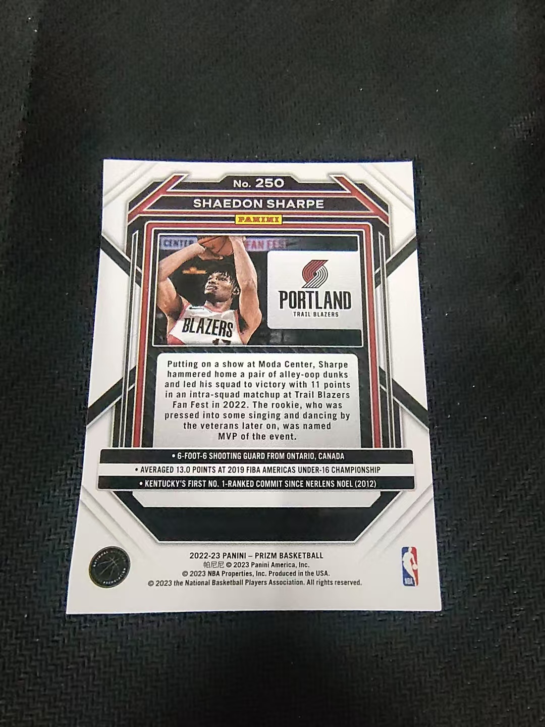 【可合并,不累计】2022-23 panini prizm shaedon sharpe 开拓者 谢登 夏普 新秀 rc PZ 划痕 边角微瑕 介意勿拍 #250