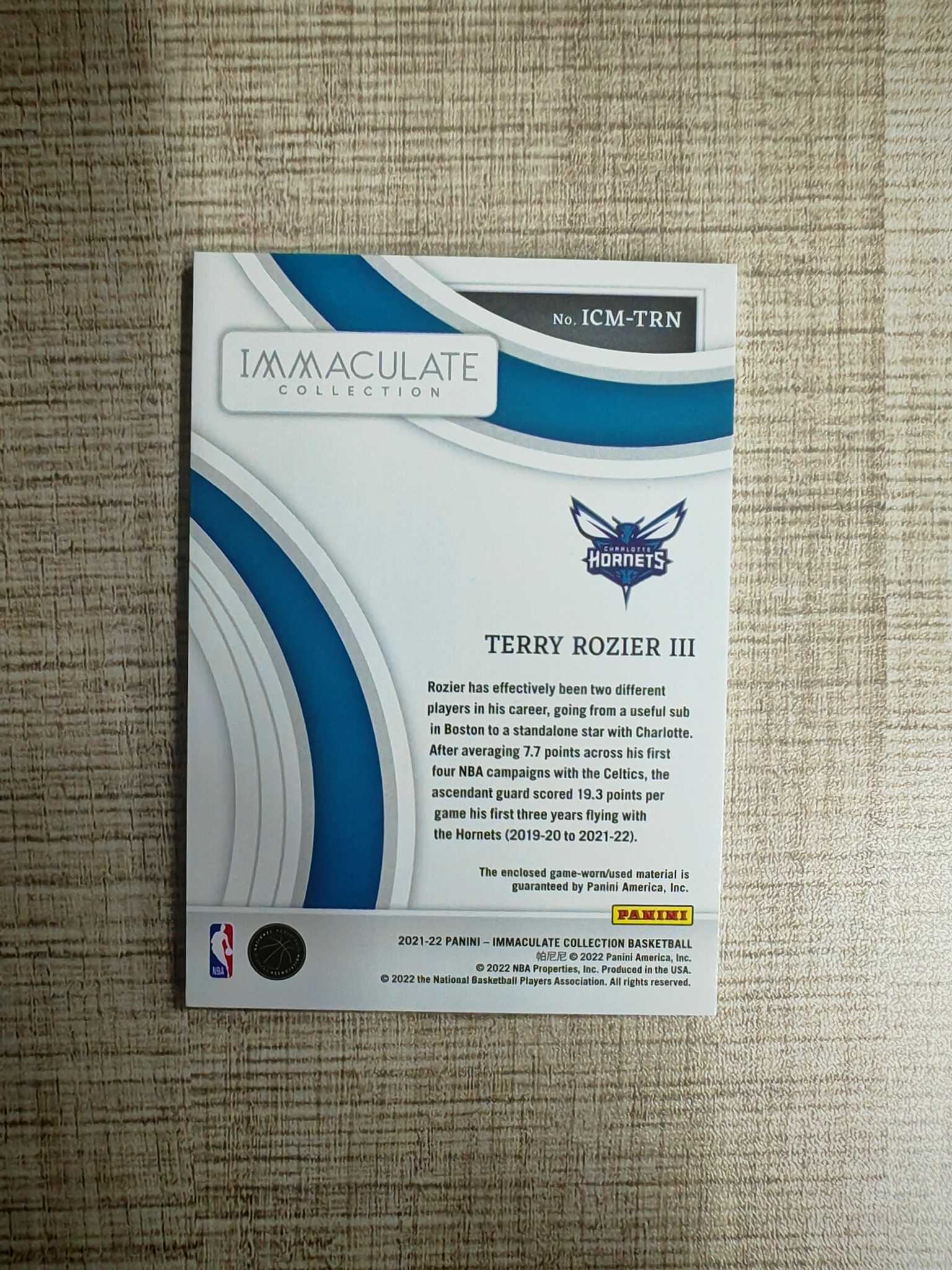 2021-22 Panini Immaculate Collection 特里罗齐尔 黄蜂 Patch 99编