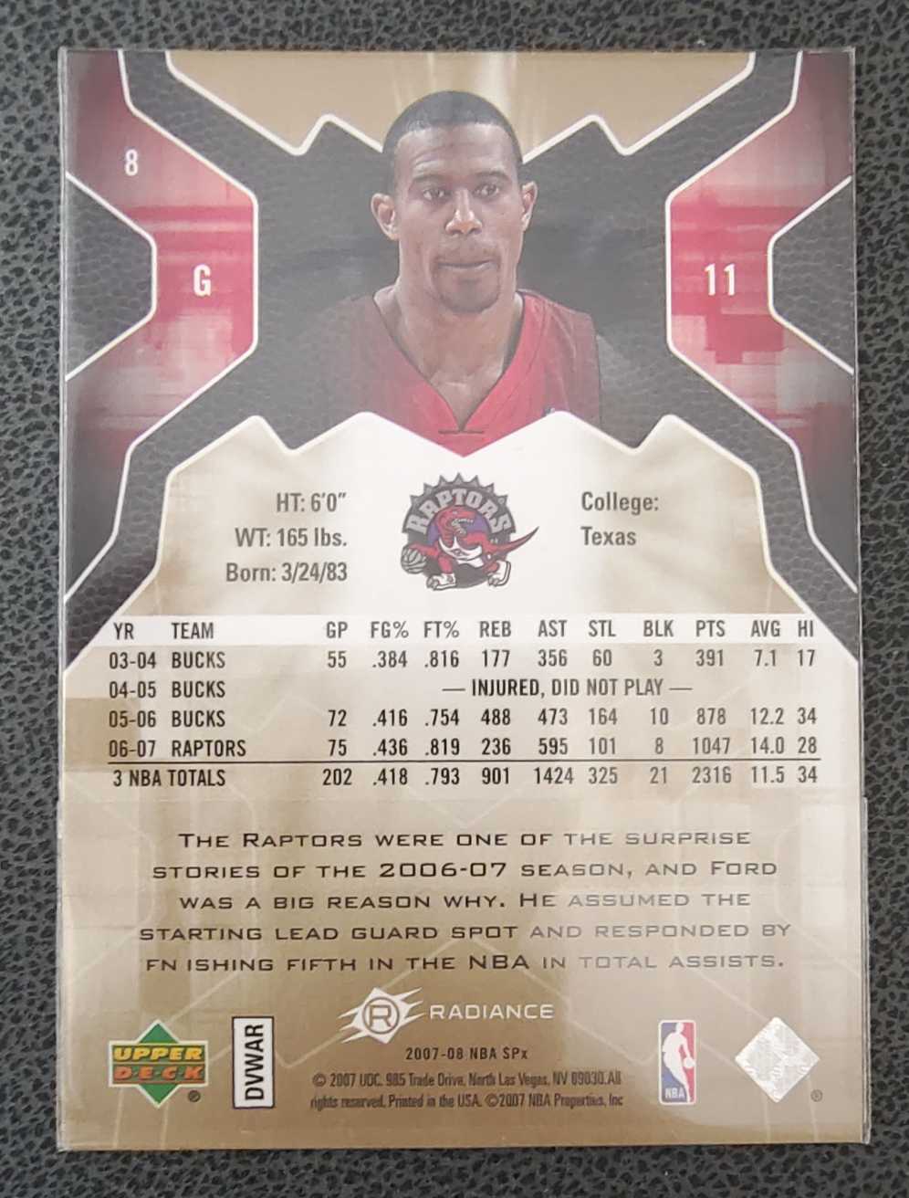 2007-08 Upper Deck SPx Terrance Jerod Ford 多伦多 猛龙队 UD老卡 tj福特 08/25 生日编