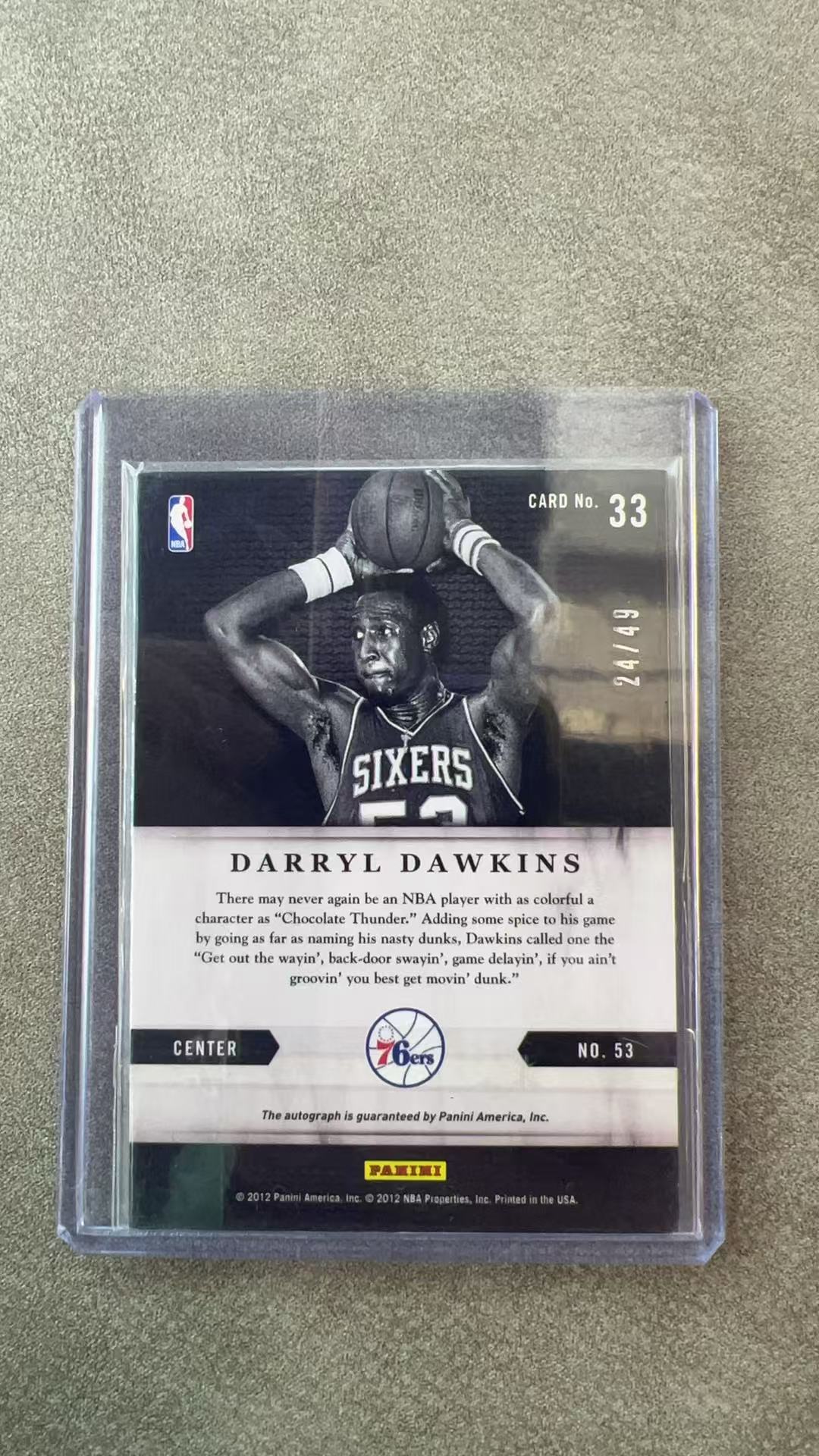 6555【330球星卡实体店代卖】2012 帕尼尼 Limited 雷米特 达里尔 道金斯 Darryl Dawkins 76人 24/49编 签字 AUTO 仅顺丰寄付(UK23)