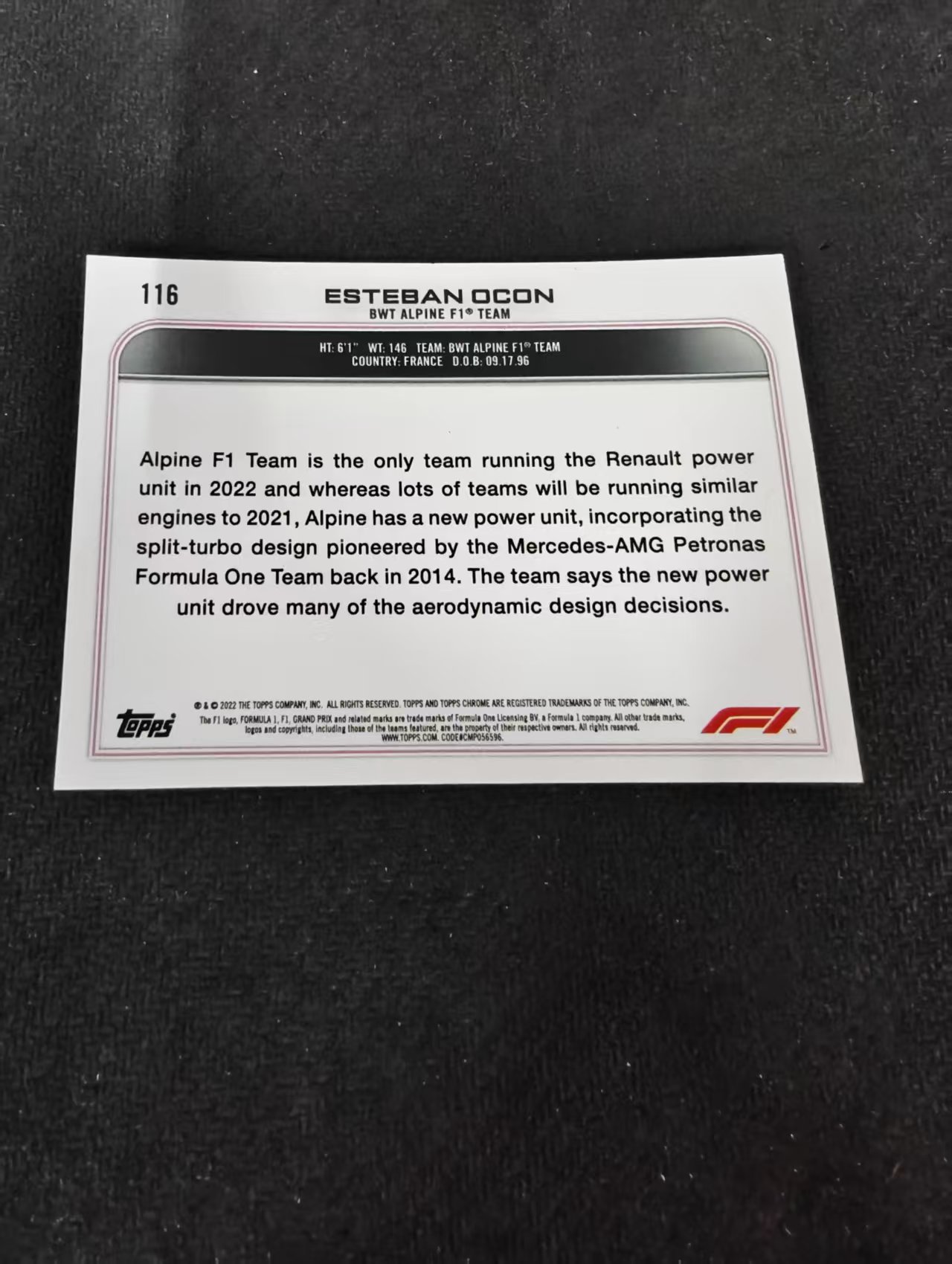 2022 Topps Chrome Esteban Ocon F1 阿尔滨车队 埃斯特班 奥康 划痕 边角瑕疵 #116