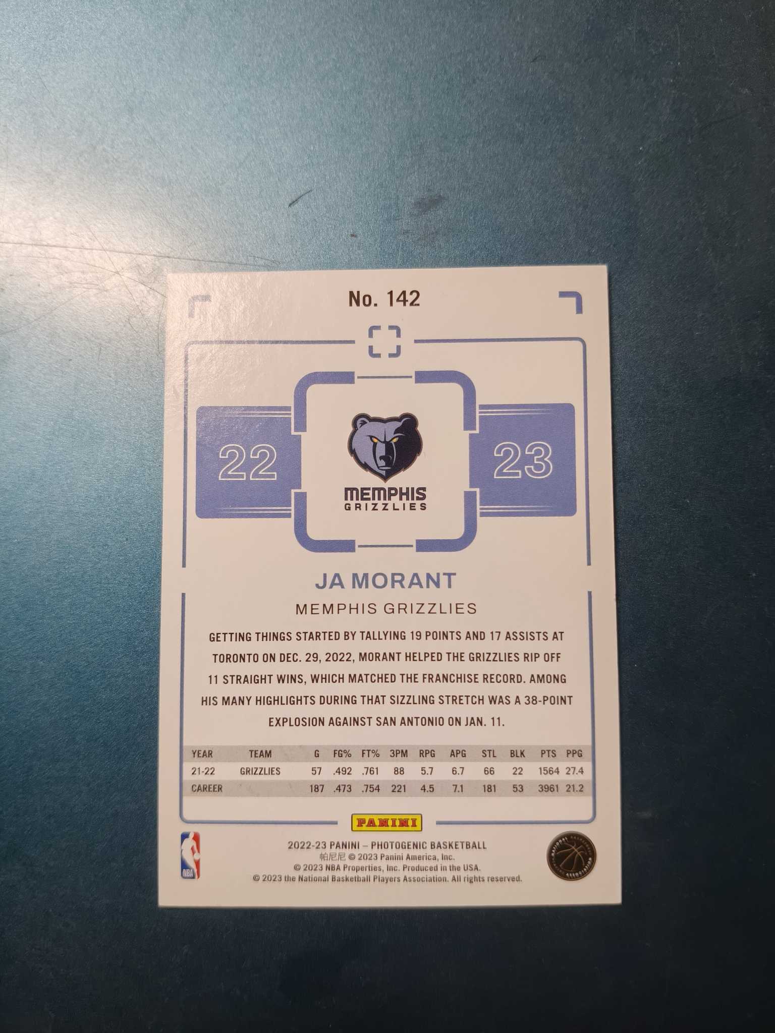 2022-23 Panini PaniniPhotoGenicNBA Ja Morant 贾 莫兰特 base 上镜 凑套必备