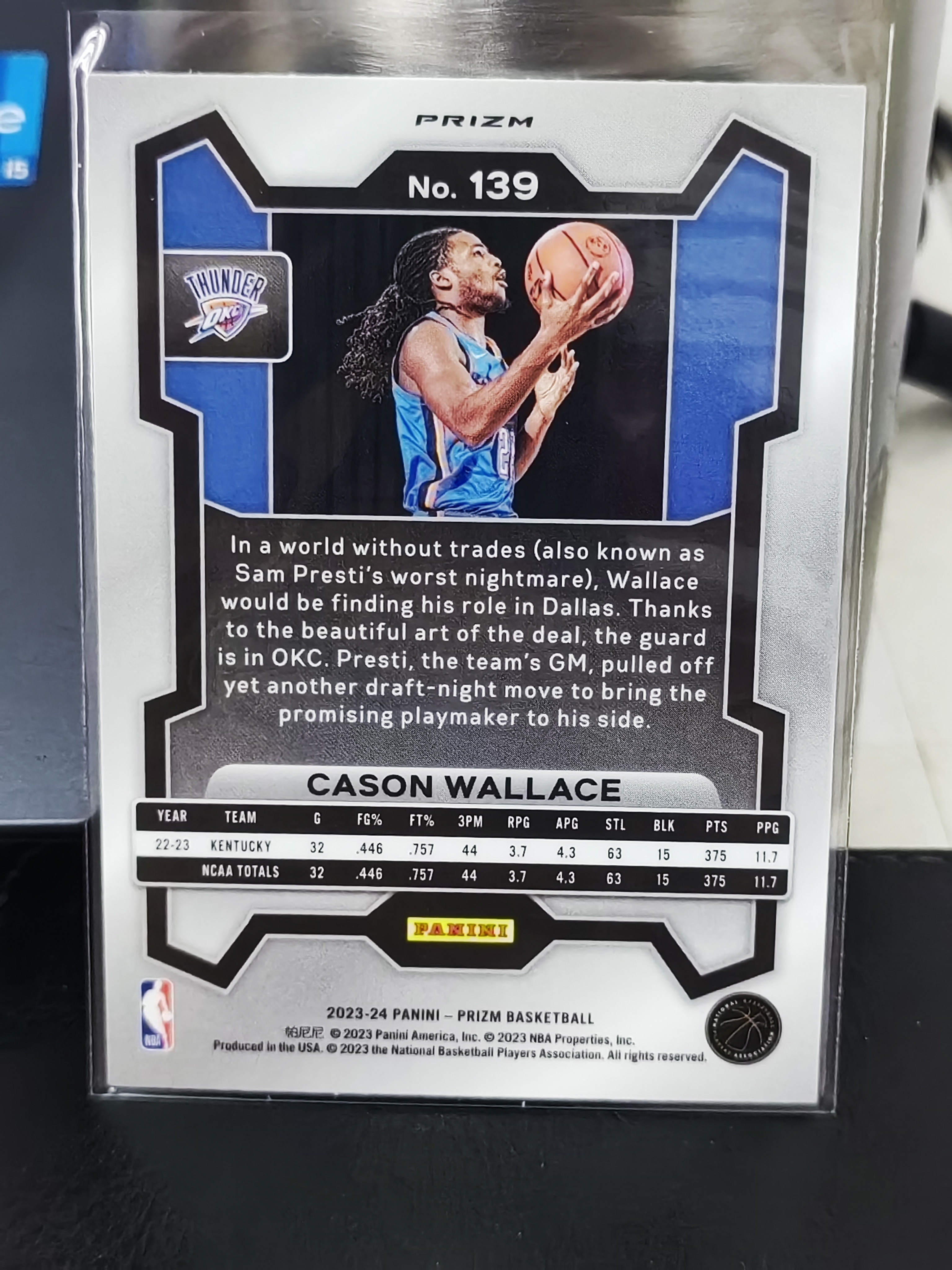 2023-24 Panini PRIZM Cason Wallace RC PZ 新秀 绿折 卡森华莱士 雷霆 篮 白边白角 不保卡品 卡品如图