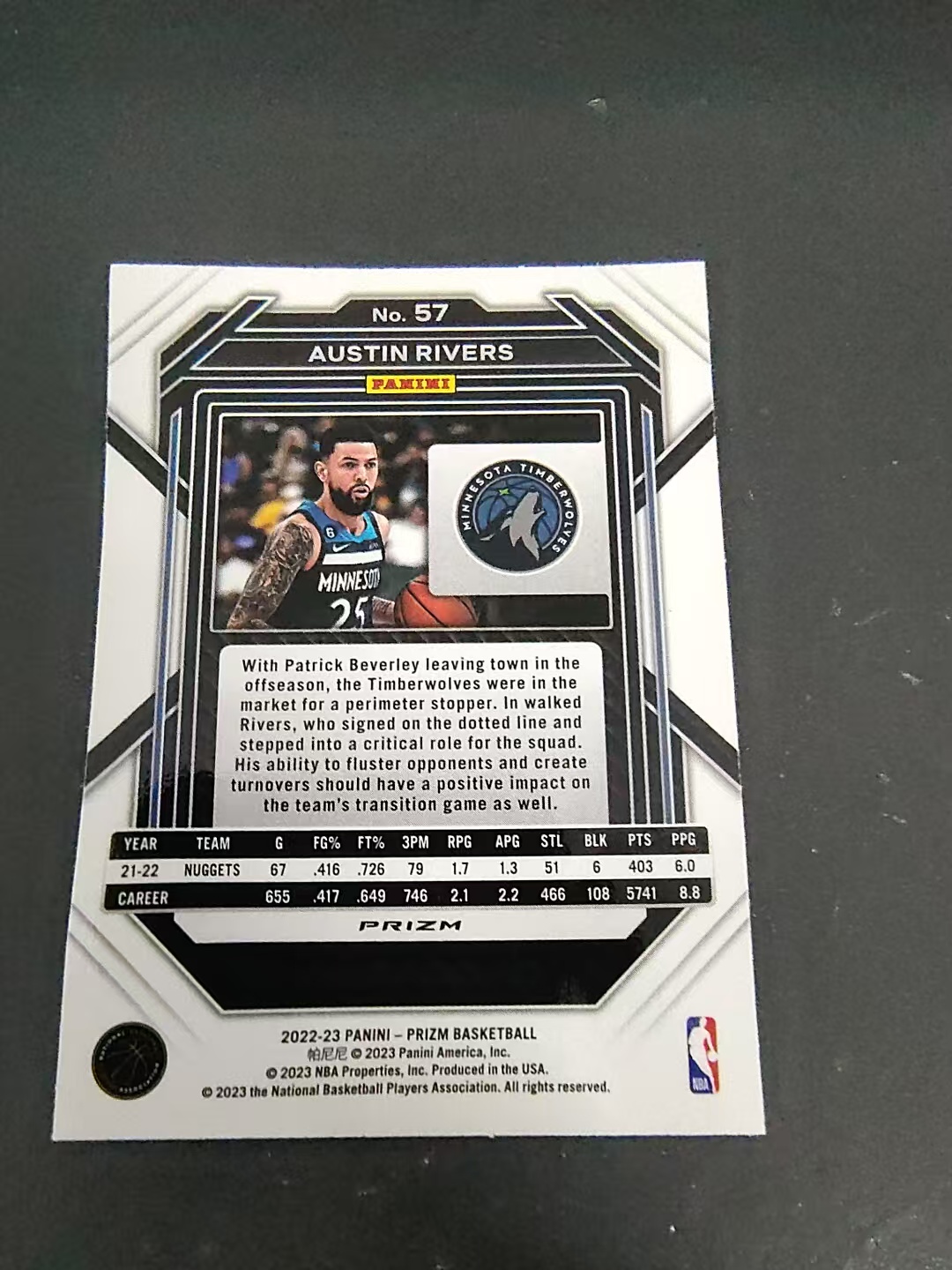 【可合并,不累计】2022-23 panini prizm Austin Rivers 森林狼 奥斯汀 里弗斯 PZ 银折 划痕 边角瑕疵 #57