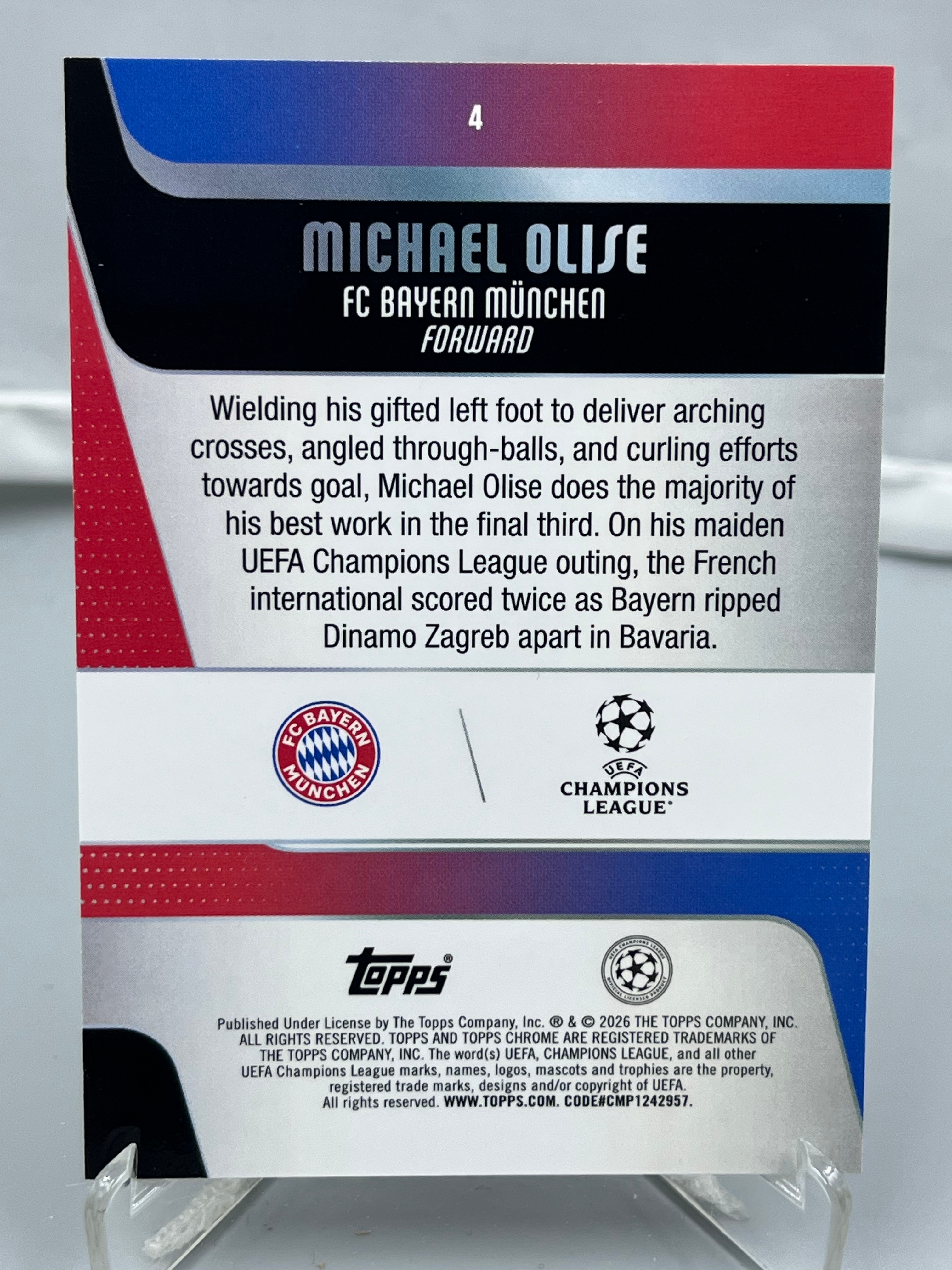 2026 Topps Chrome Michael Olise 欧冠欧战TC 奥利塞 拜仁 法国 银棋盘折 银格子折 折射 官方金球回购计划 【暴富 LK张】ta961