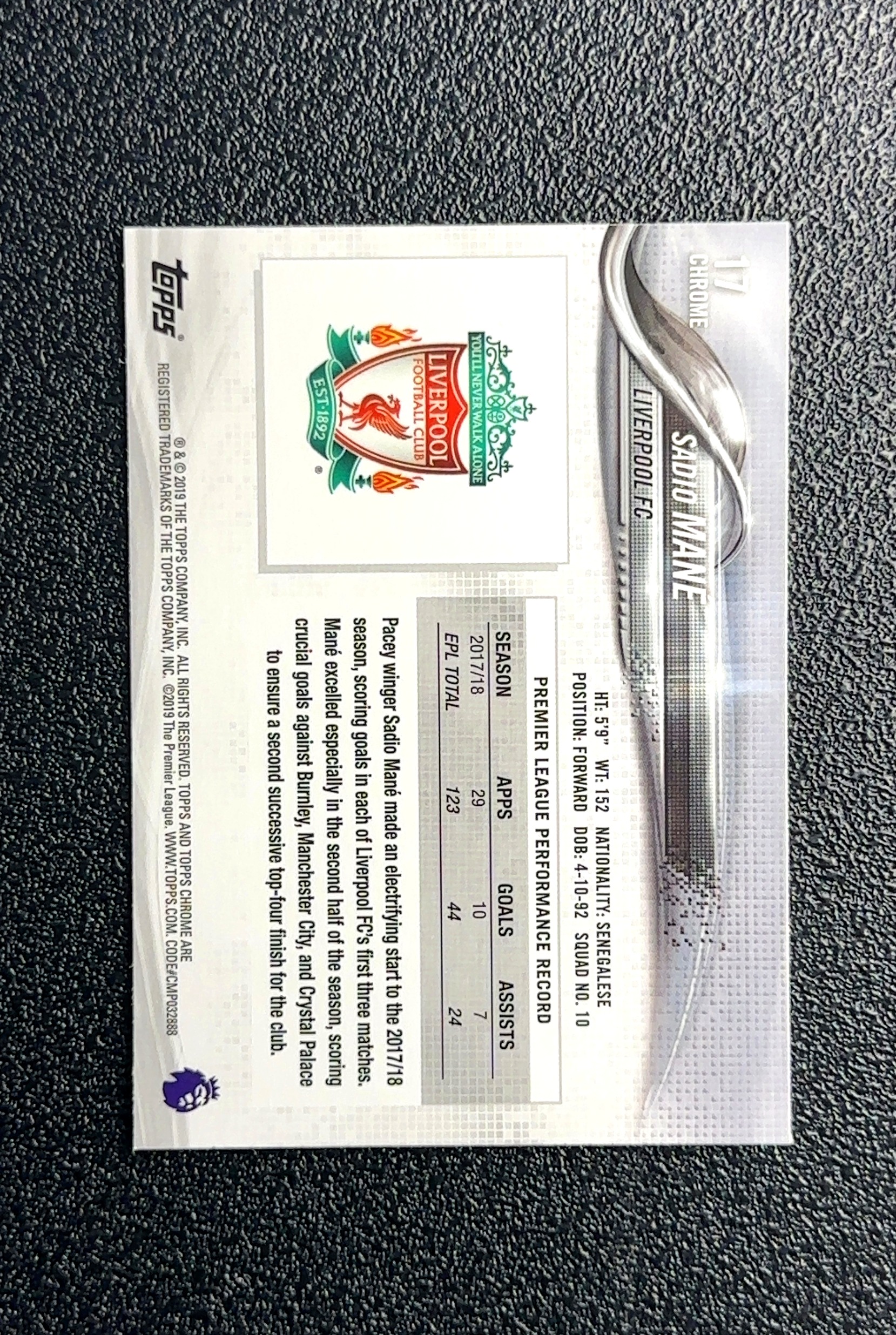 【大鱼】2019 Topps Chrome Sadio Mane 萨迪奥·马内 卡品如图 高价值 #17 Liverpool FC 利物浦足球俱乐部 0028#559