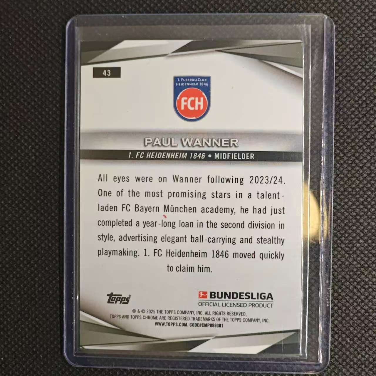 2025 Topps Chrome Paul Wanner 团长#德甲 蓝宝石 保罗 万纳 66/99编 绿碎冰折射 海登海姆 卡品如图 收藏必备 不保卡品