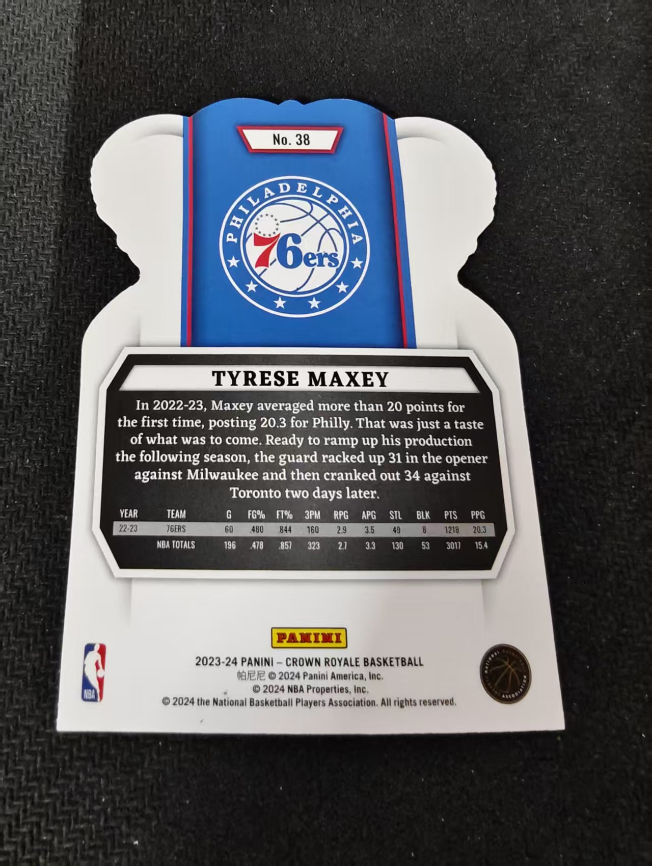 2023-24 panini Crown Royale Tyrese Maxey 76人 马克西 皇冠 异形 划痕 边角瑕疵 #38